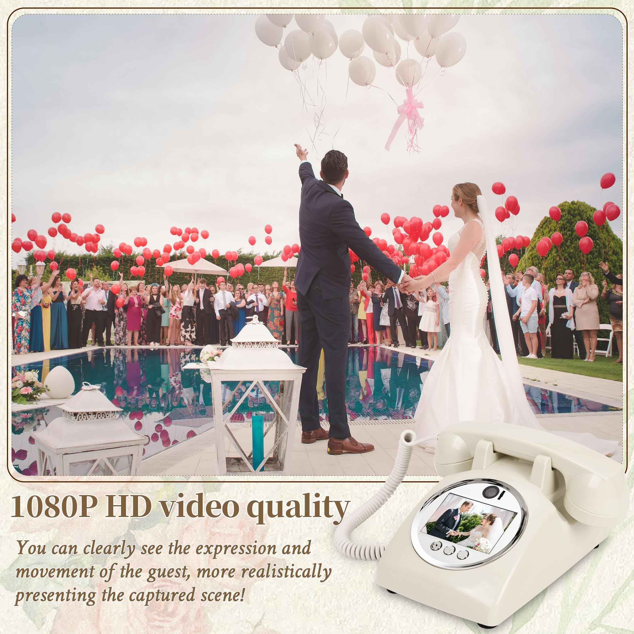 Libro de visitas de audio y video para boda, teléfono de video HD 1080p, reserva tus ocasiones especiales, ideal para bodas, despedidas de soltera, cumpleaños, graduaciones, baby shower (02)