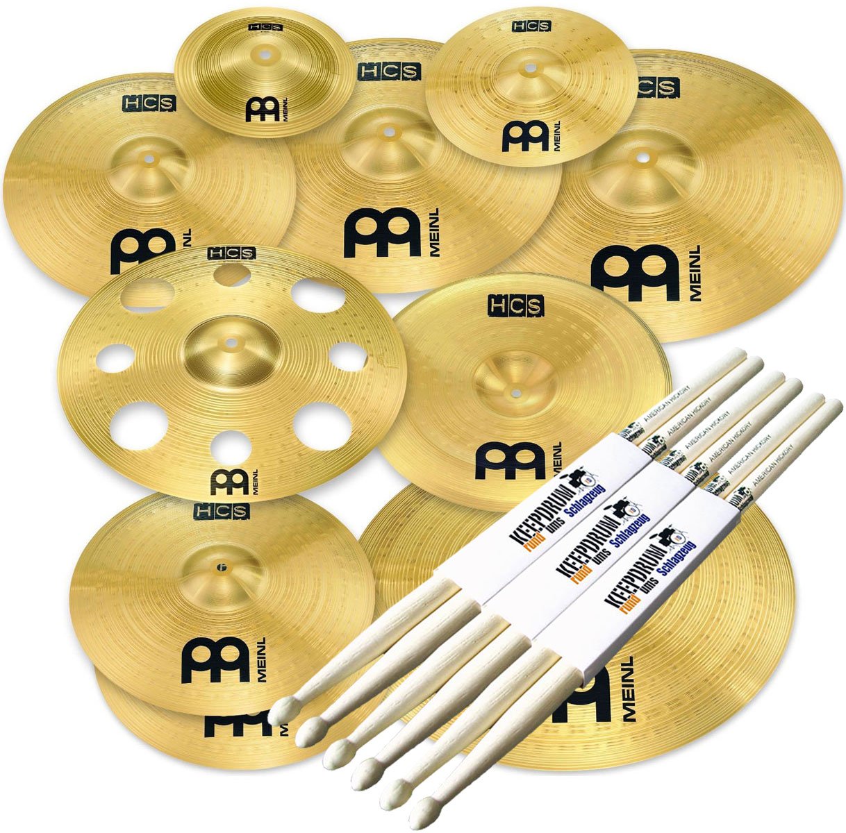 Meinl Cymbals HCS-SCS1 Ultimate Cymbal Set Beckenset 9 teilig + keepdrum Drumsticks 3 Paar