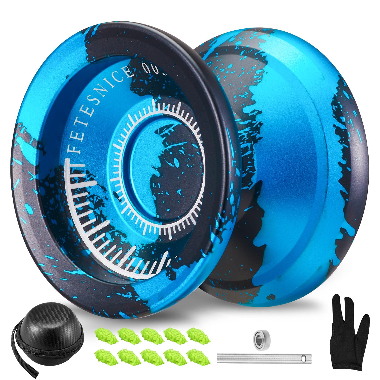FETESNICE Yoyo Professional Responsive yoyo for Beginner, Unresponsive Yoyos for Adults，Metal Trick Yo yo for Advanced Player，Pro Yo-yo with Yoyo Accessories（Black Blue）