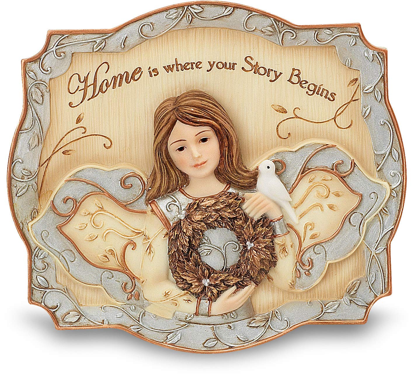 Pavilion Gift CompanyElements Home Plaque by 3-1/2 by 4-Inch, Inscription Home is Where Your Story Begins, Includes Easel and Hanger