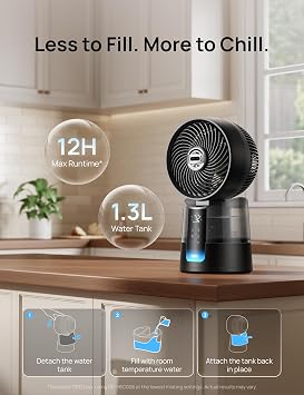 DREO TurboCool Misting Fan 516, 150+30 Omni-directional Oscillating, Cooling Fans that Blow Cold Air 5F Drop, 26 ft/s Wind, Ultrafine Mist, 20dB, 6 Speeds 2 Modes, Remote Control, Indoor, Black