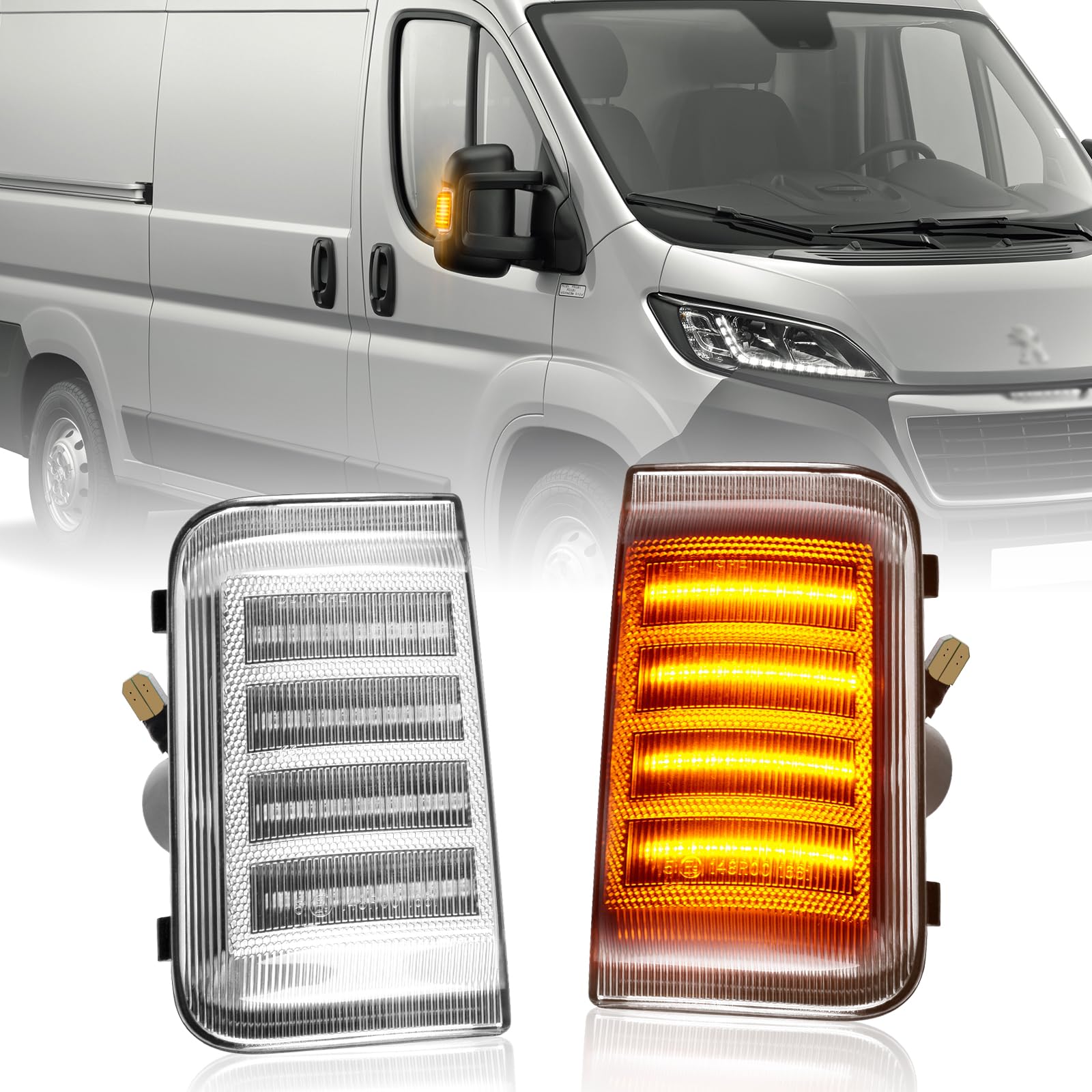 POPMOTORZ Led Indicatori di Direzione Specchietti, 2 Pezzi Frecce LED Specchietto 2835 SMD Trasparente con Canbus Senza Errori per Boxer Fi-at Ducato Ram Promaster C-itroen Jumper Relay
