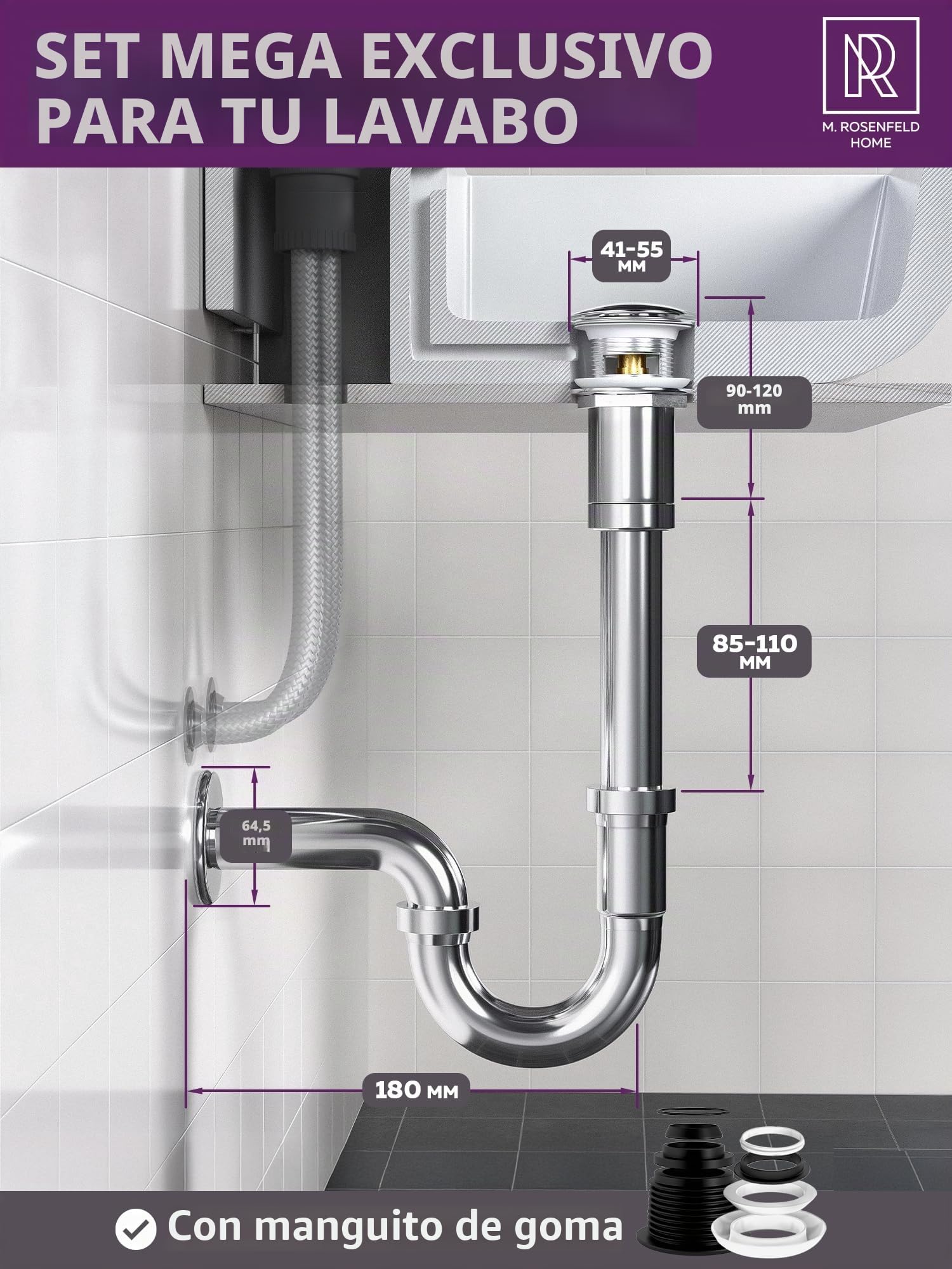 Sifón Tubular de Latón con Tapón de Desagüe Universale G1-1/4" y Aireador de Grifo - Tubo de Desagüe Cromado para Lavabo Fregadero - ¡Ahorra Agua y Mejora tu Baño - Fácil de Instalar!
