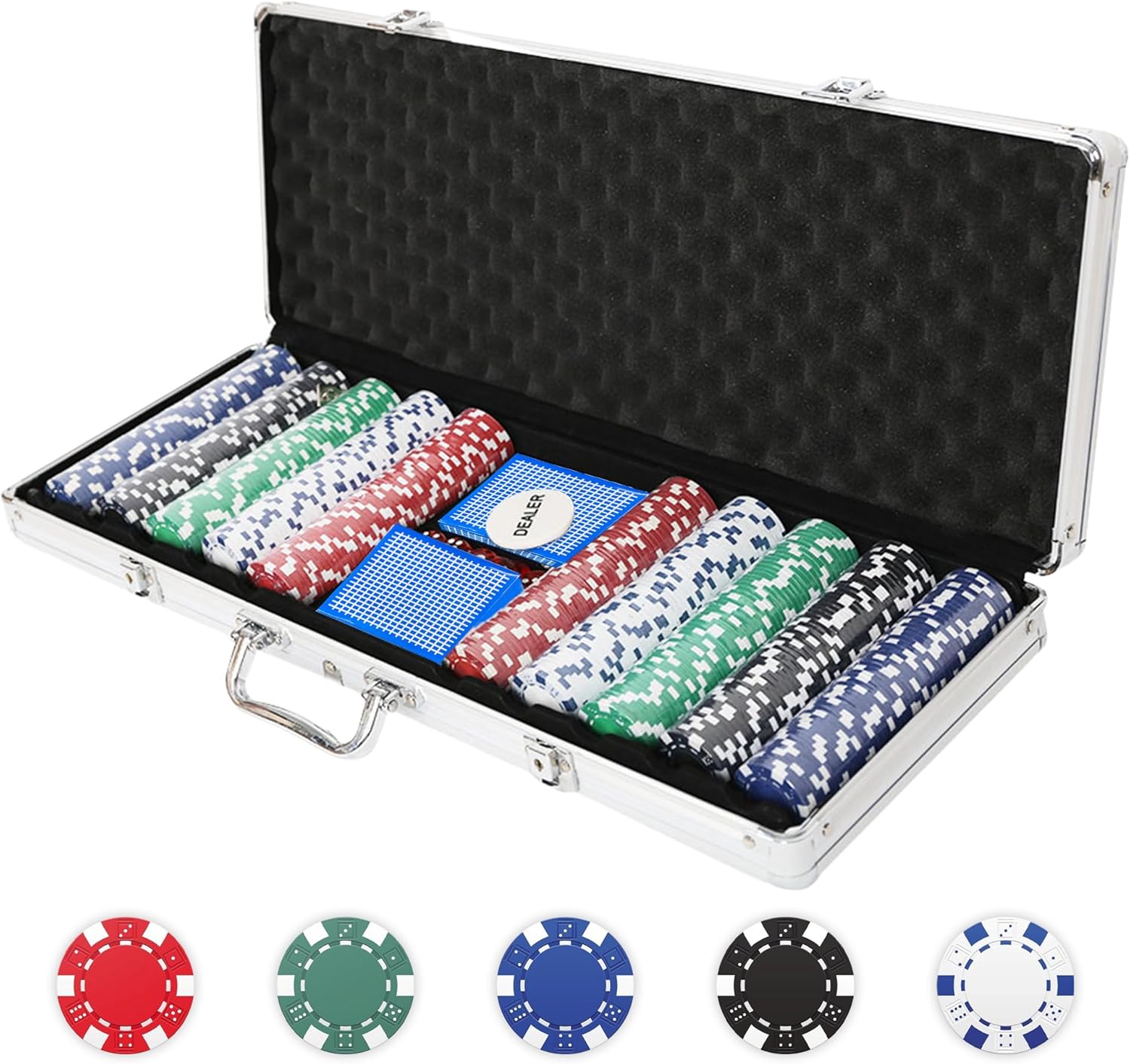 Poker Chips Set, 500PCS Poker Chips with Carrying Case for Texas Holdem Blackjack Gambling