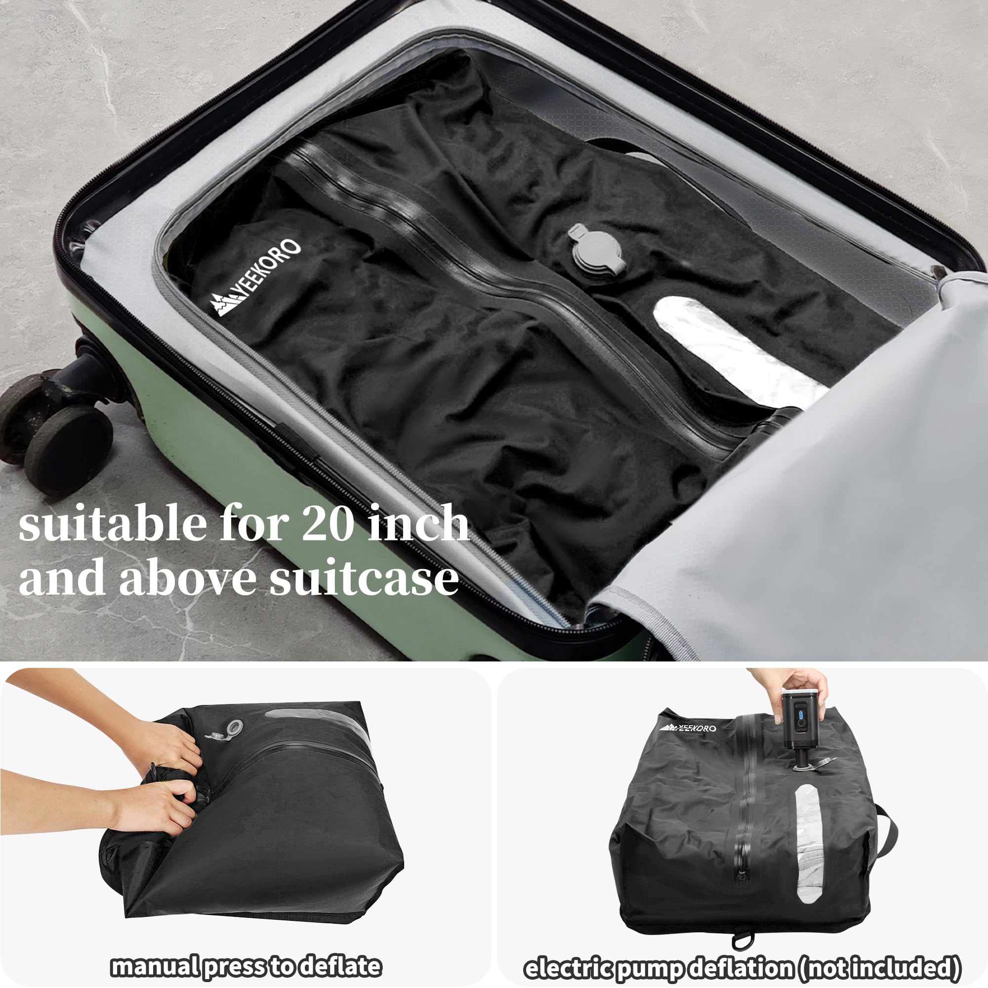 Sacs sous vide pour voyage, professionnels IP67 réutilisables, sacs de compression sous vide pour valises de voyage et sac à dos, sac économiseur d'espace durable (noir, sans pompe)