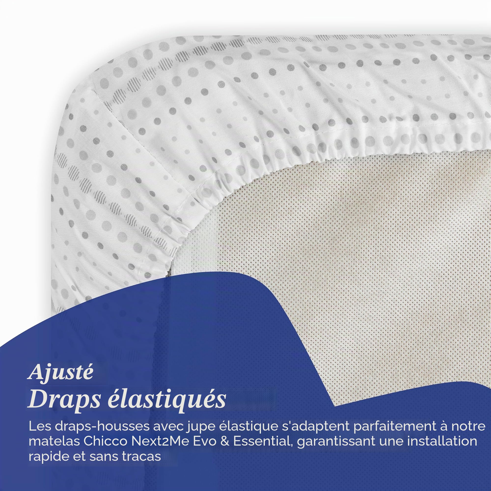 Draps Chicco Next2Me (Lot de 2), 100% Coton Doux, Accessoire Original et Officiel pour Berceau Next2Me Cododo Air