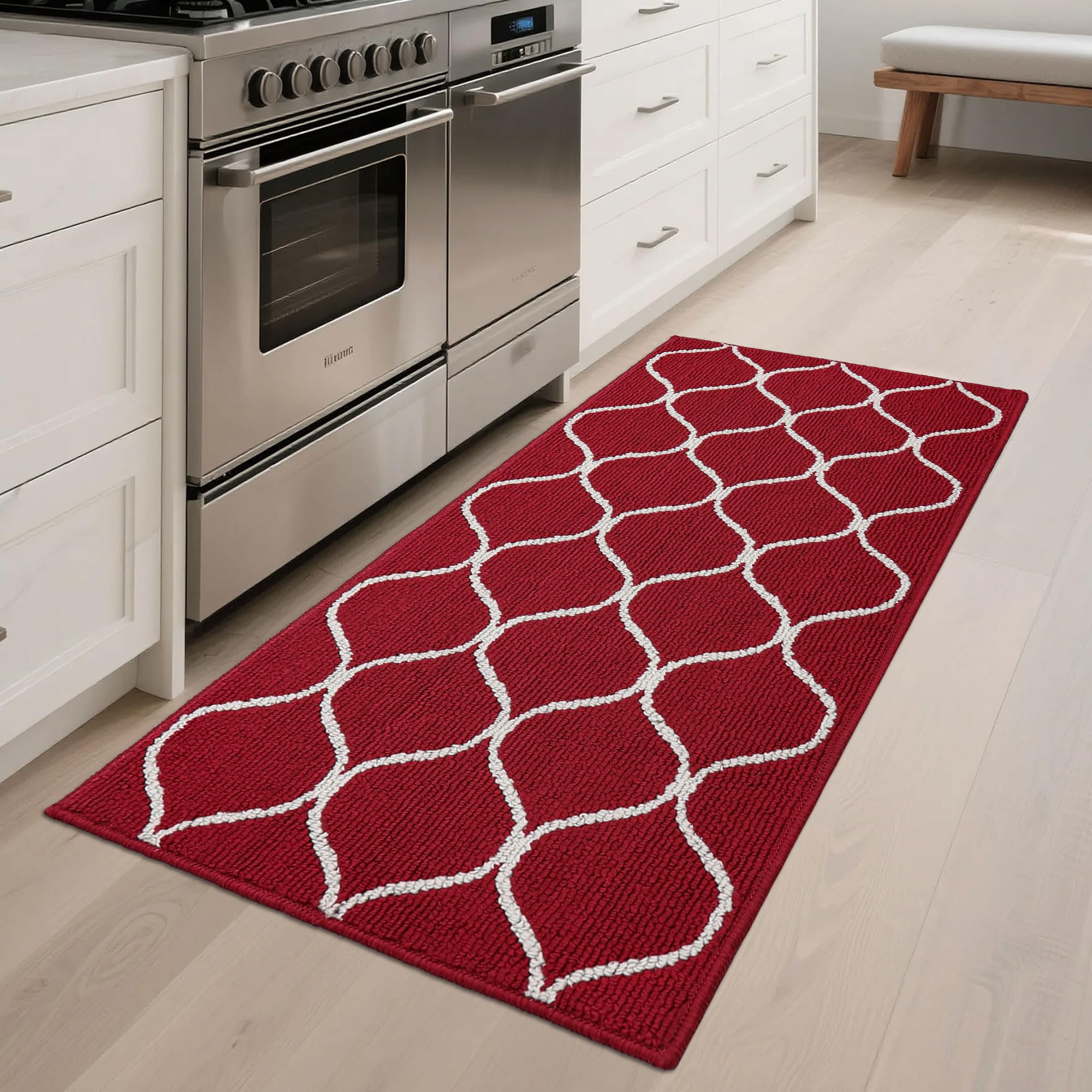 COSY HOMEER Tappeto Cucina 60 x 120 cm, Tappeti Cucina Antiscivolo Lavabili Moderni, Tappeto Per Cucina Corridoio Porta Comodino, Tappetino Cucina Passatoia Pratica, Rosso