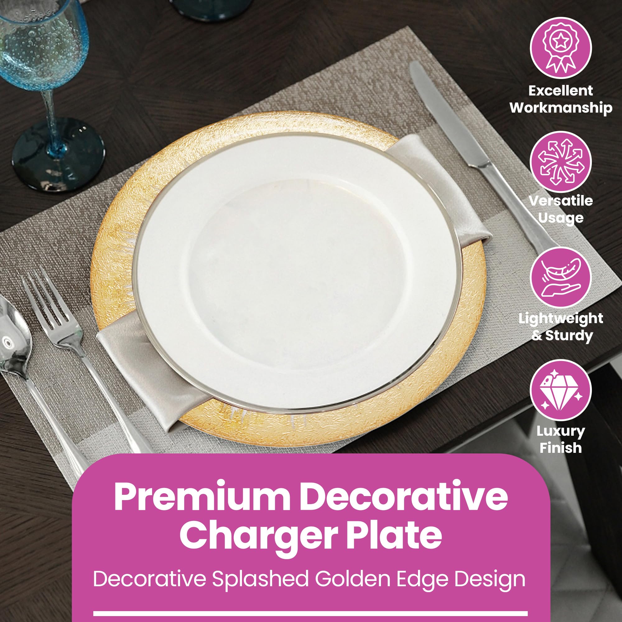 WedDecor Assiettes Transparentes De 33 Cm Avec Bordure Dorée