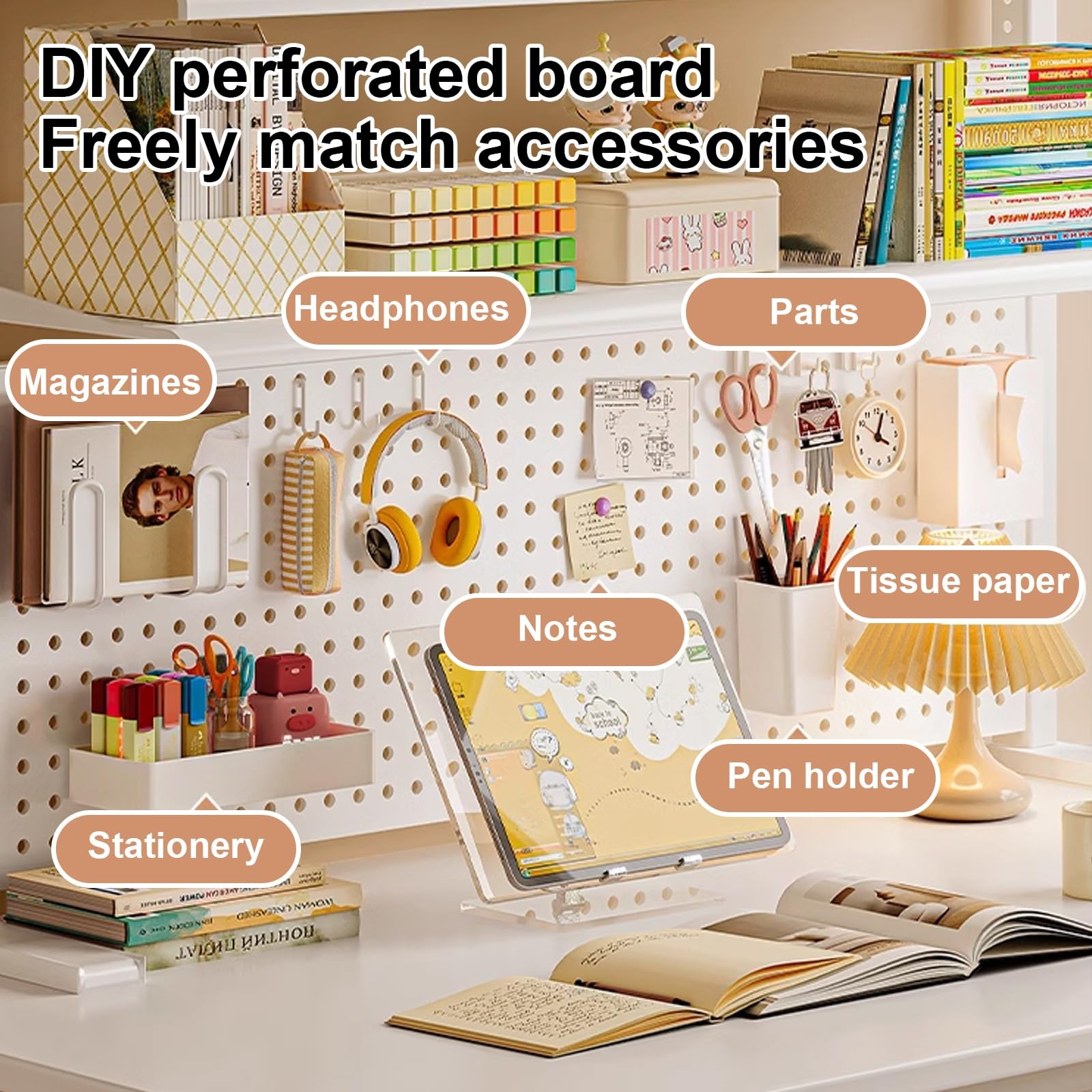 Rangement Espace Réduit Étagère Bureau 2 Niveaux GASLIKE - 115x98x20cm - Bois Et Métal - Blanche - Organisateur Bibliothèque 2 Niveaux