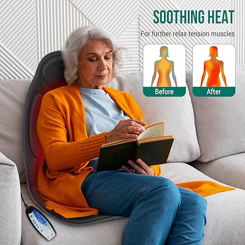 Miniatura 5 de Snailax Masajeador de espalda con calor, masajeador eléctrico para aliviar el dolor de tejido profundo, cojín de asiento de masaje de espuma