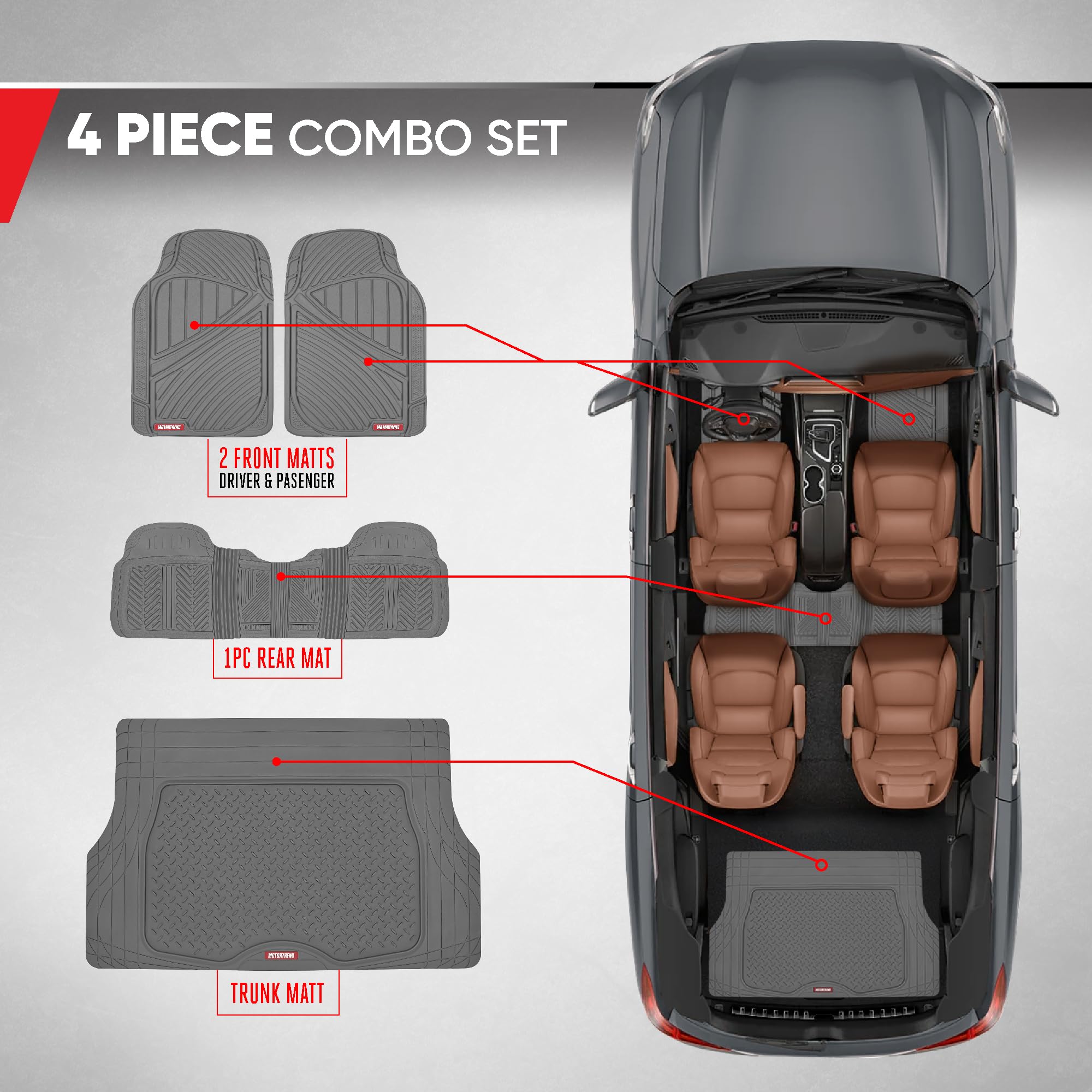 Motor Trend FlexTough Performance gumowe dywaniki samochodowe na każdą pogodę z wkładką cargo – pełny zestaw przednich i tylnych, bezwonnych mat podłogowych do samochodów ciężarowych, SUV-ów, bez BPA,