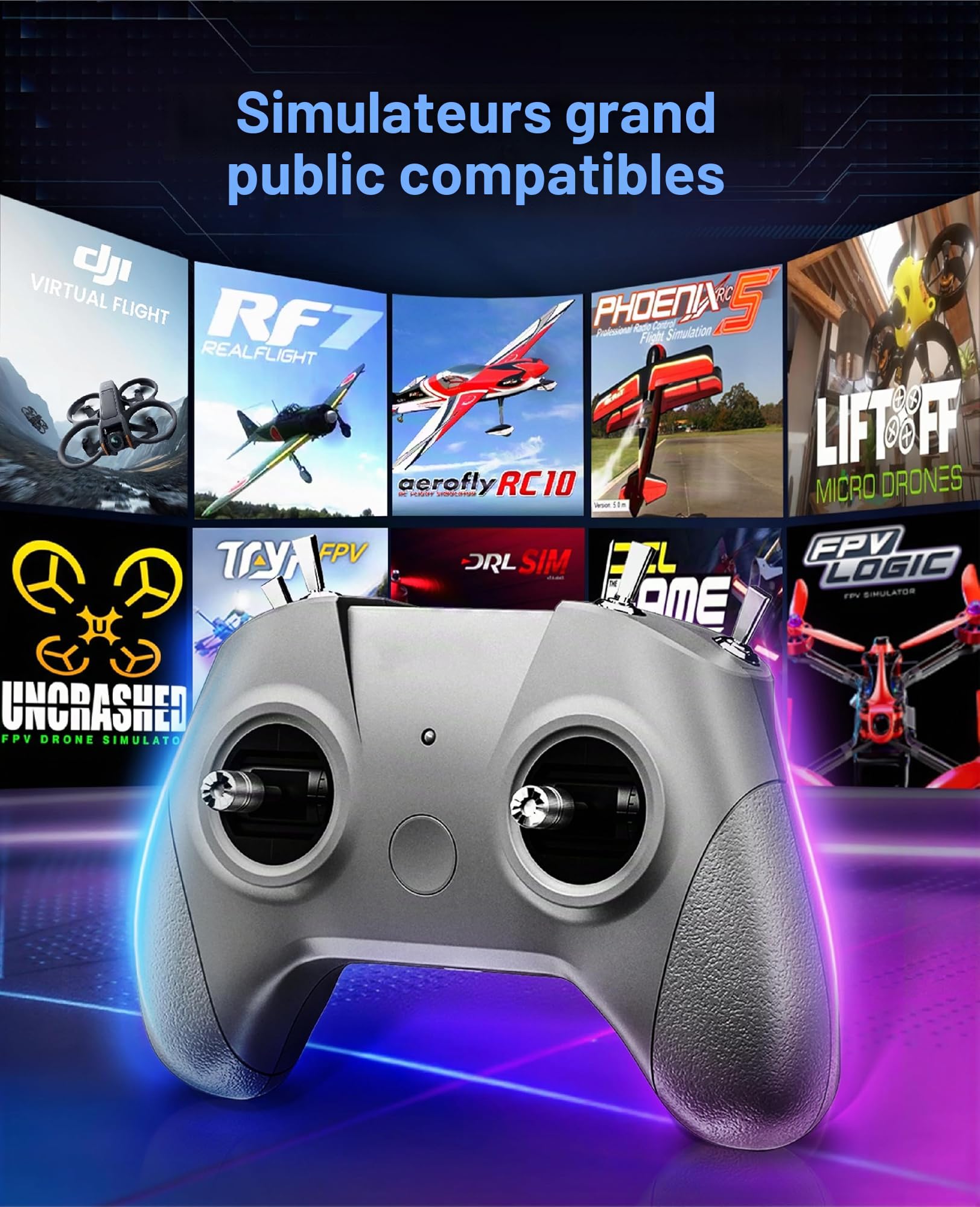 Émetteur Radio C8 ELRS V3 avec Nano Récepteur CR8 pour Drones FPV/Tiny Whoop/Volture, Manette Simulateur FPV pour Débutant, Mode 2 (Contrôleur C8 ELRS & Récepteur)