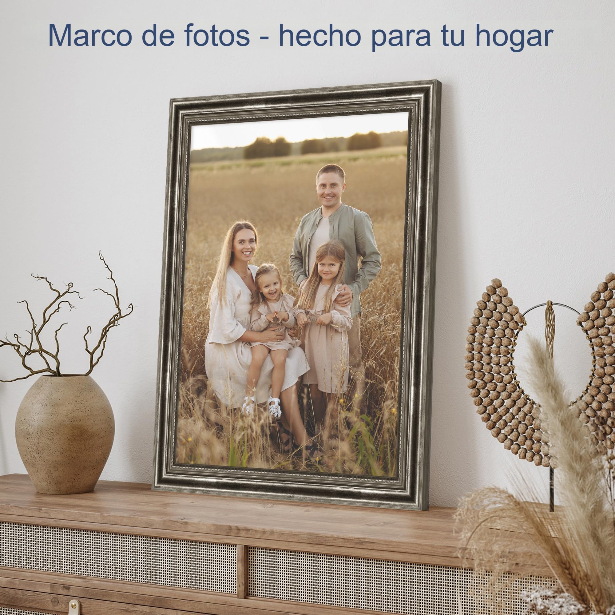 WANDStyle Marcos de fotos 30x45 cm vintage, Marco plateado para cuadro y poster, Marcos para cuadros 45x30 cm, Marco fotos madera, Portaretratos de pared, Picture Frame H450 - Made in Germany