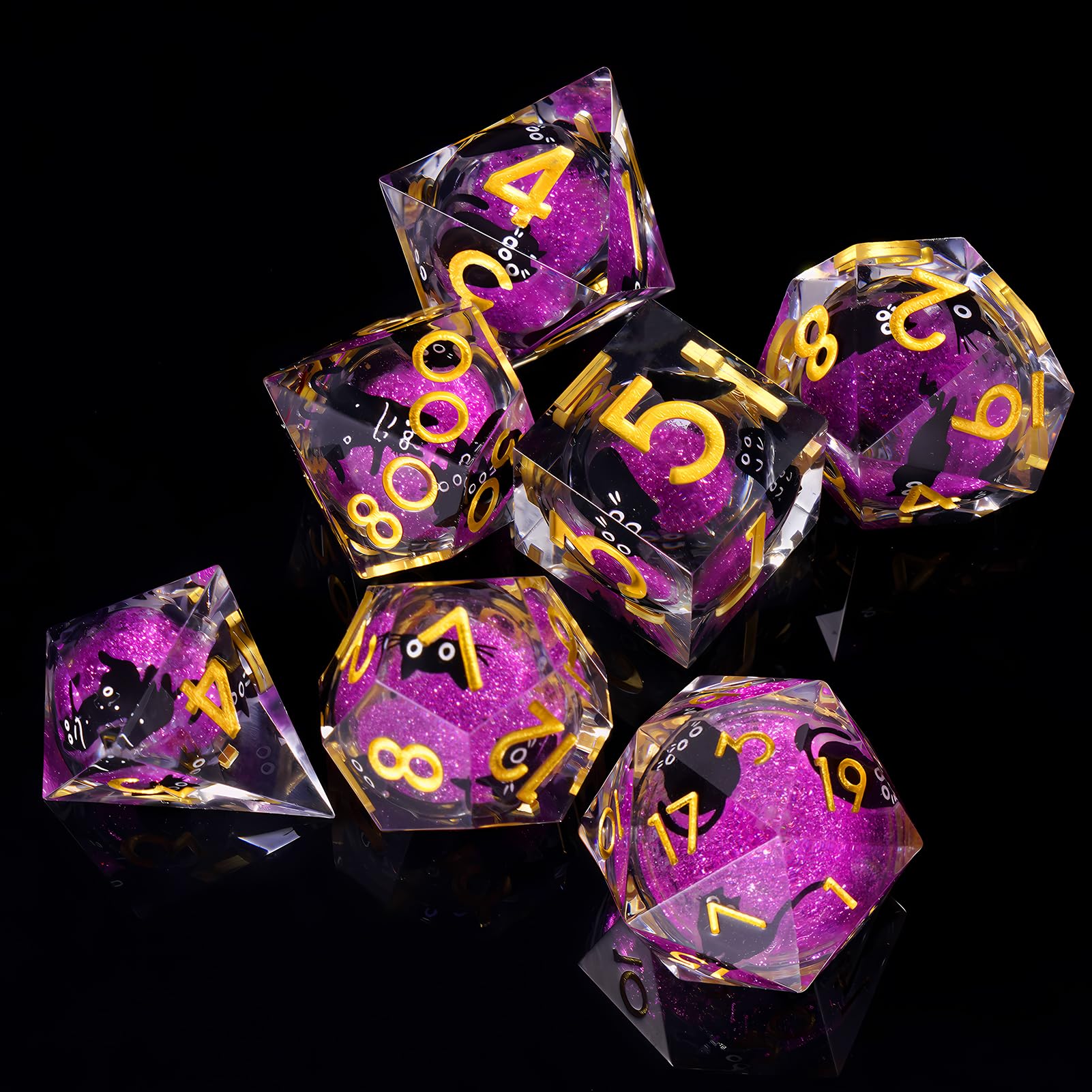 ORUZA 7 PCS Liquid Core Polyhedral DND Dice, Resin Sharp Edge Dice Set for D&D Dungeons and Dragons RPG MTG Table Games - Image 4