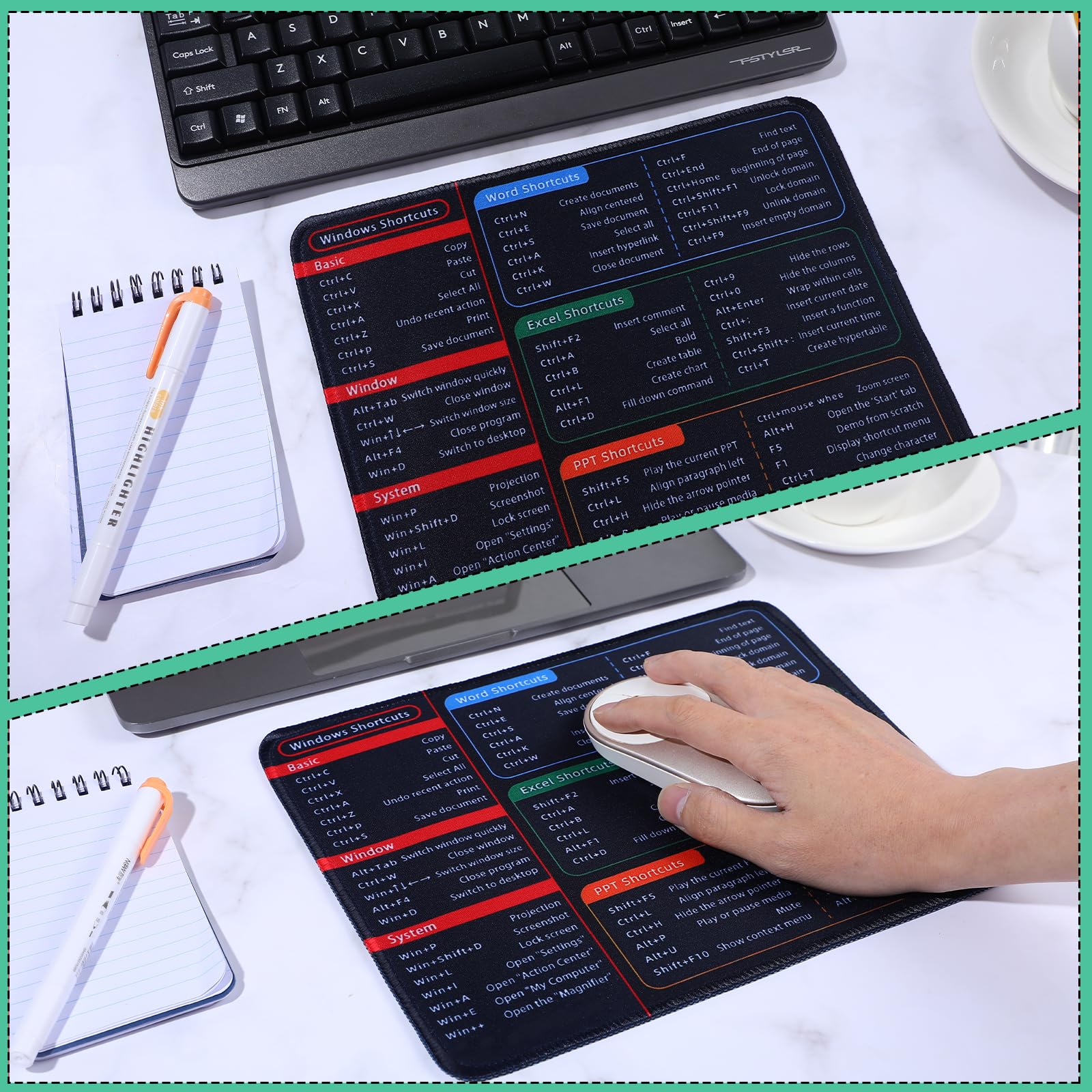 Excel Tappetino Per Mouse Con Scorciatoie - Tappetino Scrivania Con Suggerimenti Per Tastiera, Formato Generoso - 3