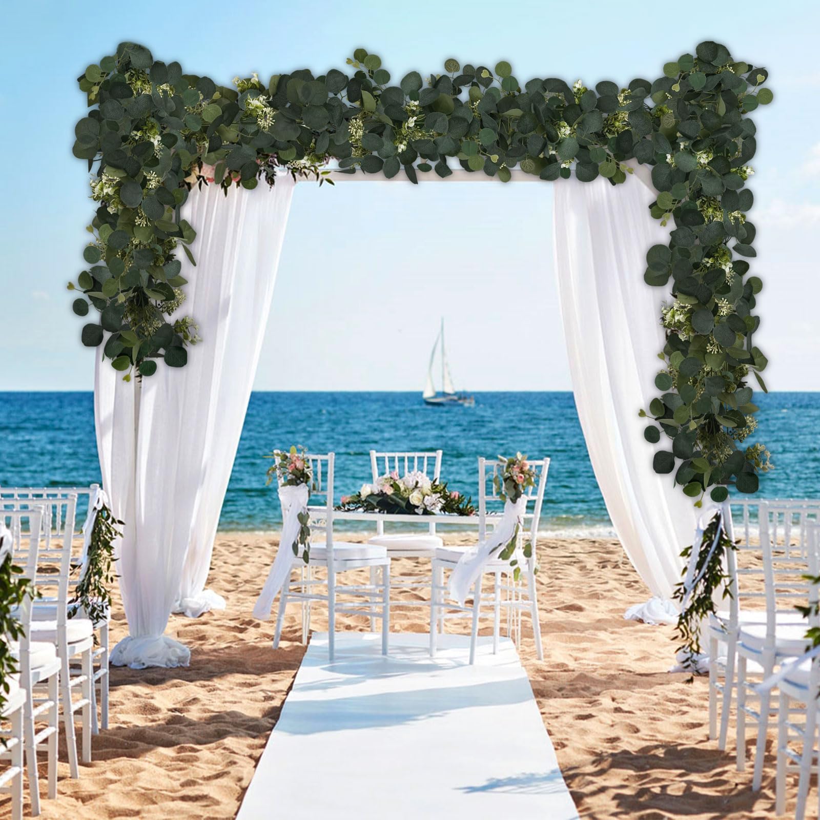 Eukalyptus-Girlande, grüne Girlande mit Blumen, künstliche grüne Reben für Tafelaufsätze, Hochzeit, Party, Tischläufer, Zimmer, Heimdekoration, 4 Stück