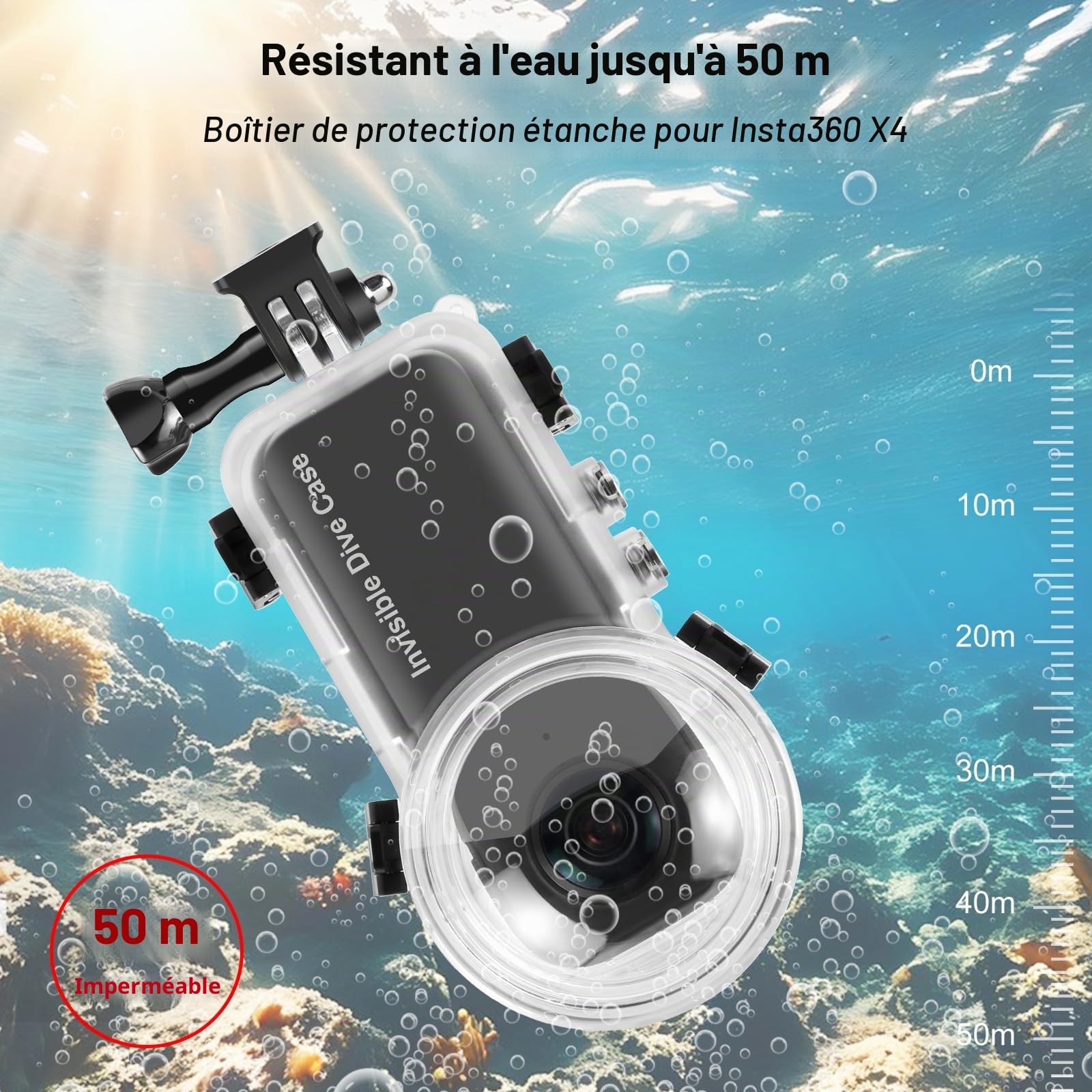 PULUZ Étui de plongée étanche pour Insta360 X4, 50 m sous l'eau Invisible Appareil Photo pour Insta360 X4, Coque de Protection scellée pour Photographie à 360 degrés