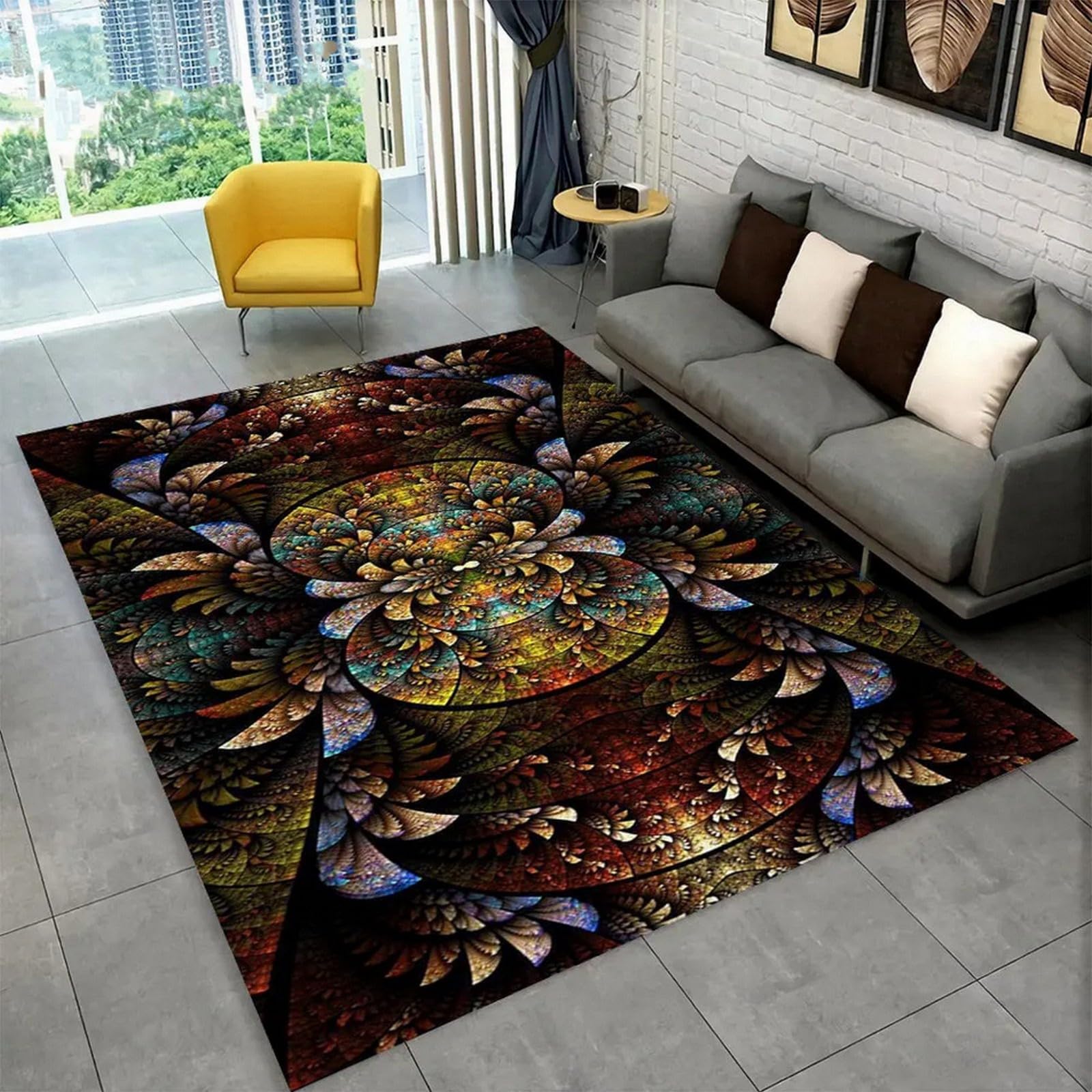 Tapis 3D imprimé géométrie florale 100x200 cm pour salon et chambre moderne