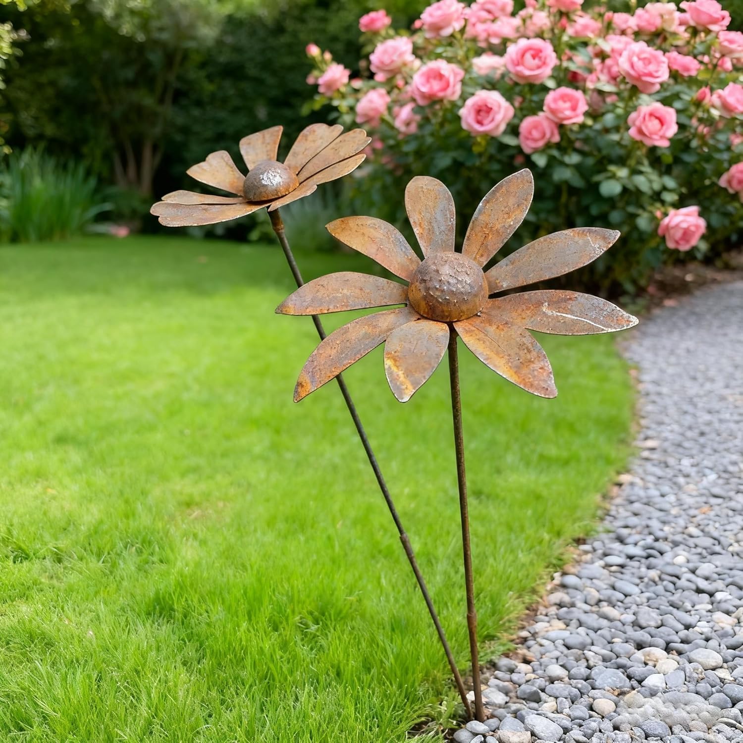 Lot de 2 décorations de jardin rouillées - Décor en rouille pour jardin en acier Corten - Pique de jardin en métal fleur de pavot - Décor de jardin - Tige grimpante en rouille naturelle (f)