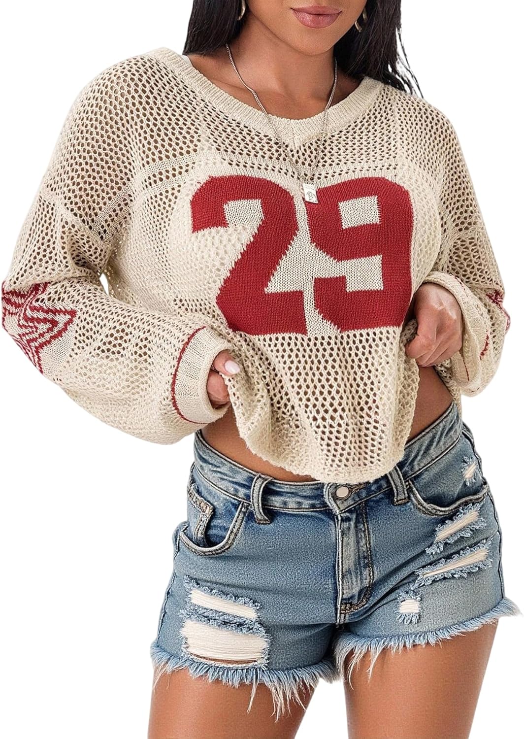 Milumia Women's Number Crochet Jersey Shirt Y2k Graphic Oversized Beach Bikini Swimsuit Cover Up