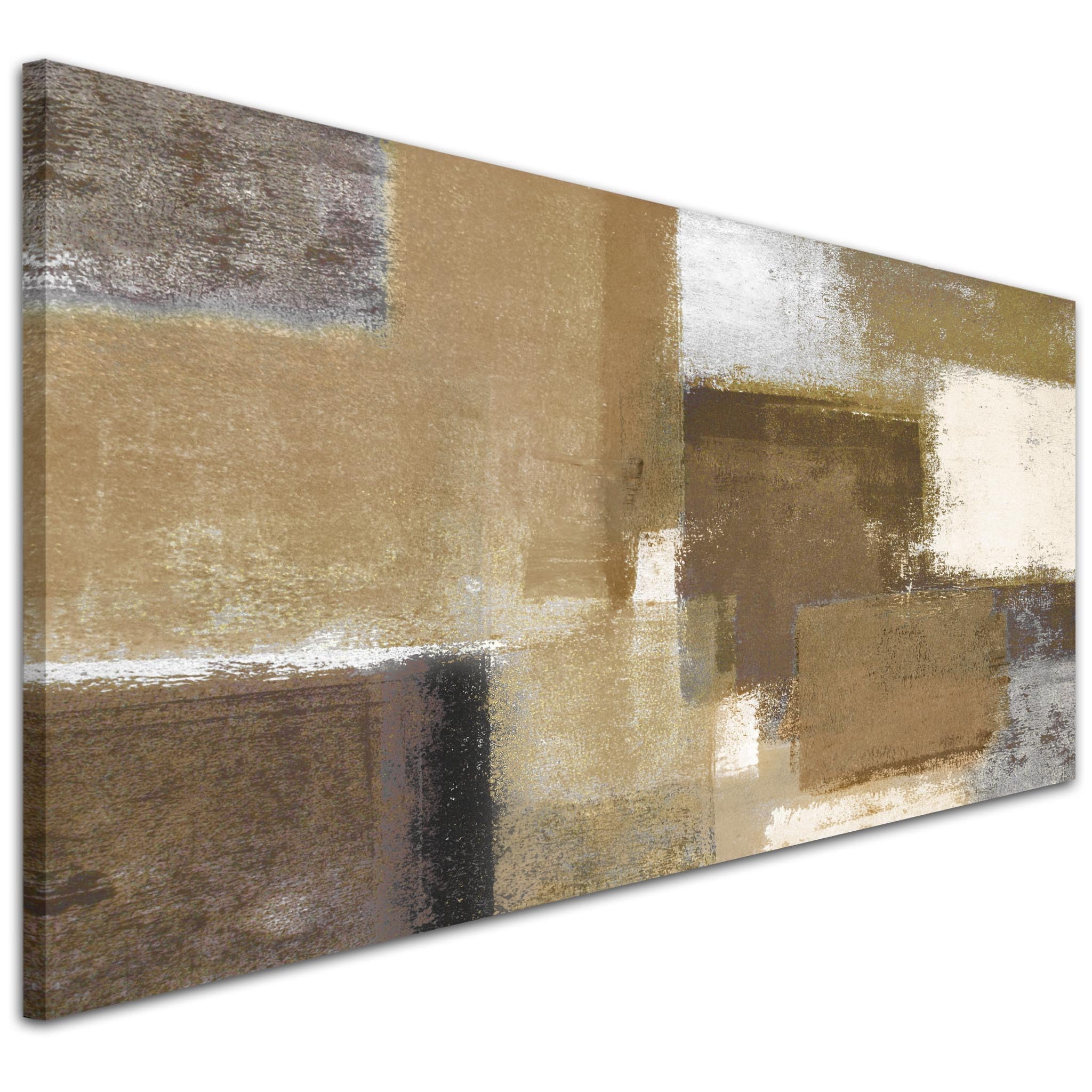 Wallfillers Brown Cream Beige Painting Canvas Wall Art Abstract - 1387-118x49cm