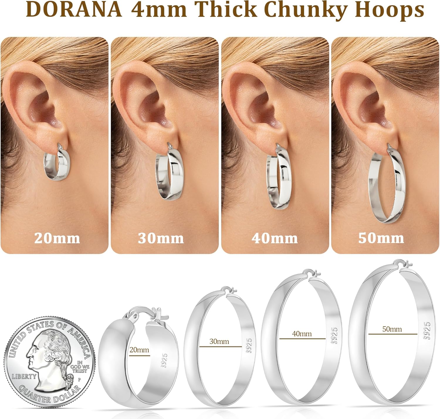 8mm Thick 925 Sterling Silver Hoops Earrings for Women 14K Real Gold Large Hoop Earrings Hypoallergenic and Lightweight Big Hoop Earrings for Women 20/30/40/50/60/70MM - Image 2