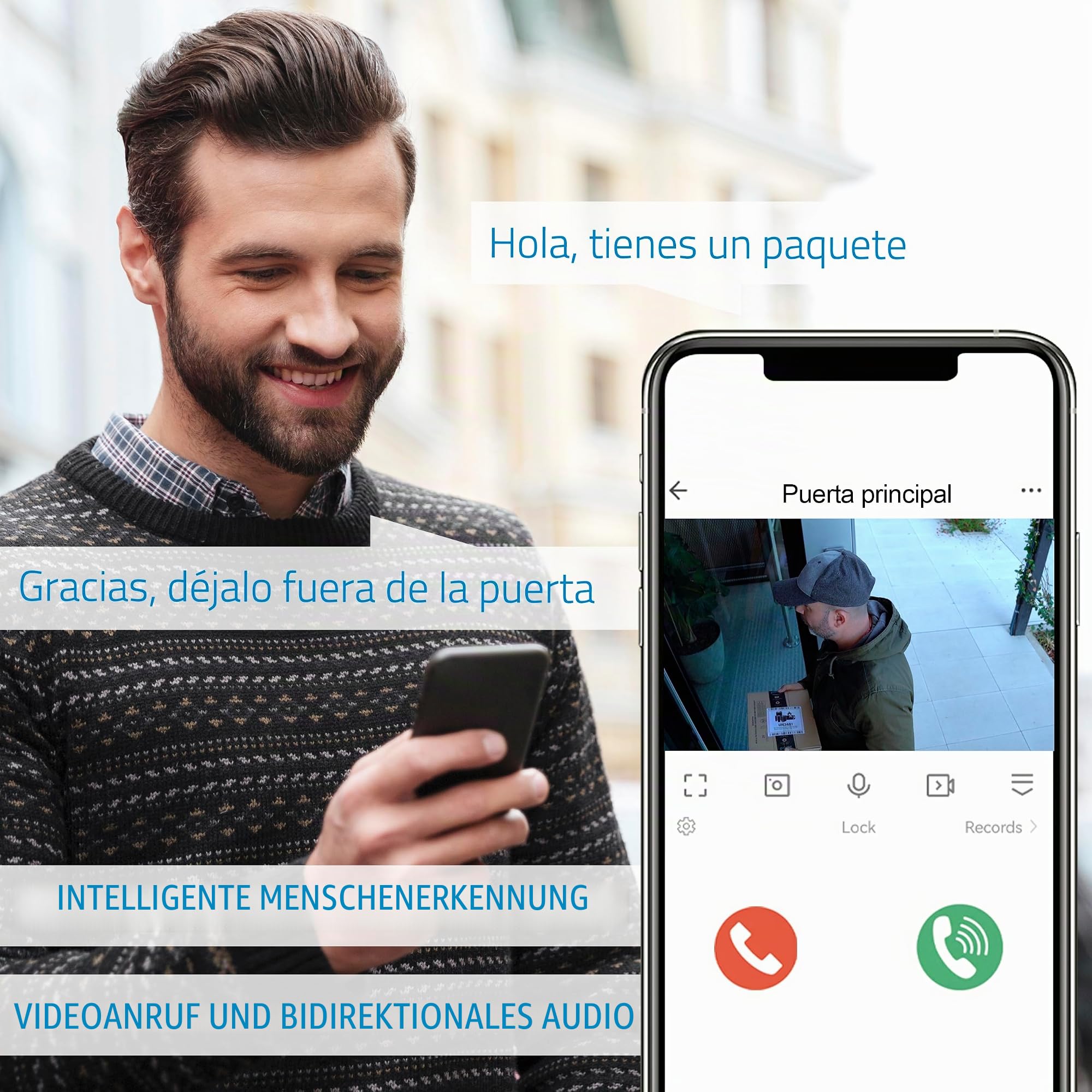 NIVIAN WiFi Digital Peephole – Full-HD-Videokamera mit Akku und Türklingel, Zwei-Wege-Audio, PIR-Erkennung und Nachtsicht | App- und Smartphone-Steuerung