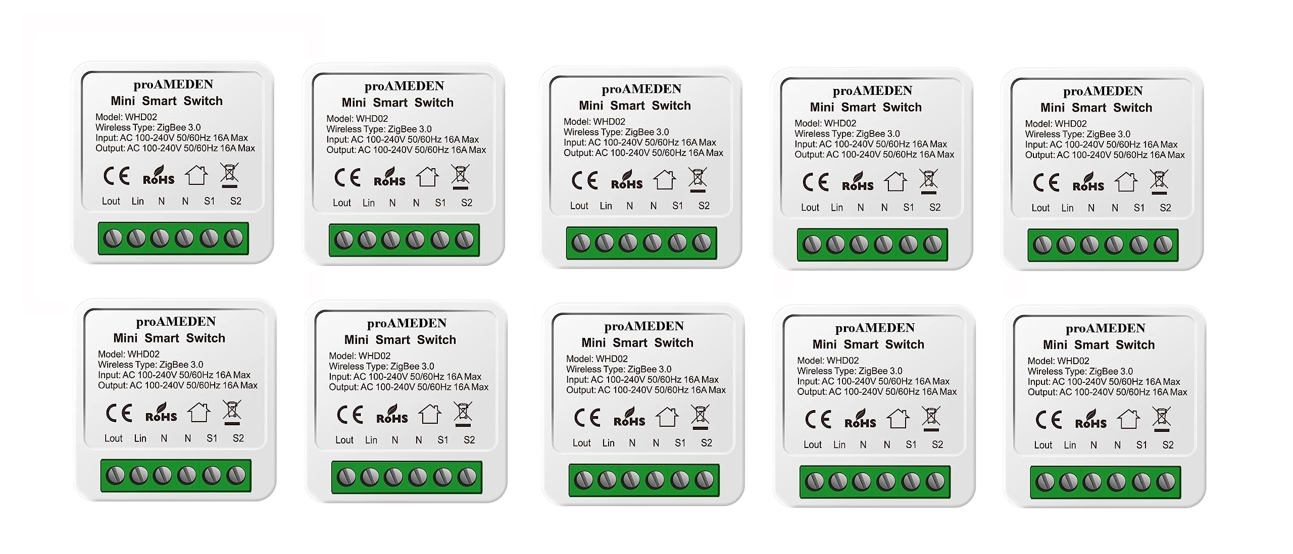Interruptor inteligente ZigBee 3.0 de 16A,(Requiere HUB de Enlace), MINI Smart Switch Wifi, Módulo interruptor, Compatible con Alexa y Google Home Assistant, (ZigBee, 10/un).