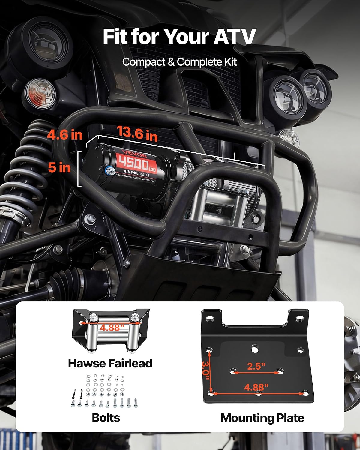 VEVOR 4500 lbs Electric Winch, 12V DC ATV/UTV Winch with Φ0.24 in x 39.4 ft Steel Wire Rope, Wireless & Wired Remote Control, IP54 Waterproof, Roller Fairlead Mount Plate for Towing ATV UTV Off-Road