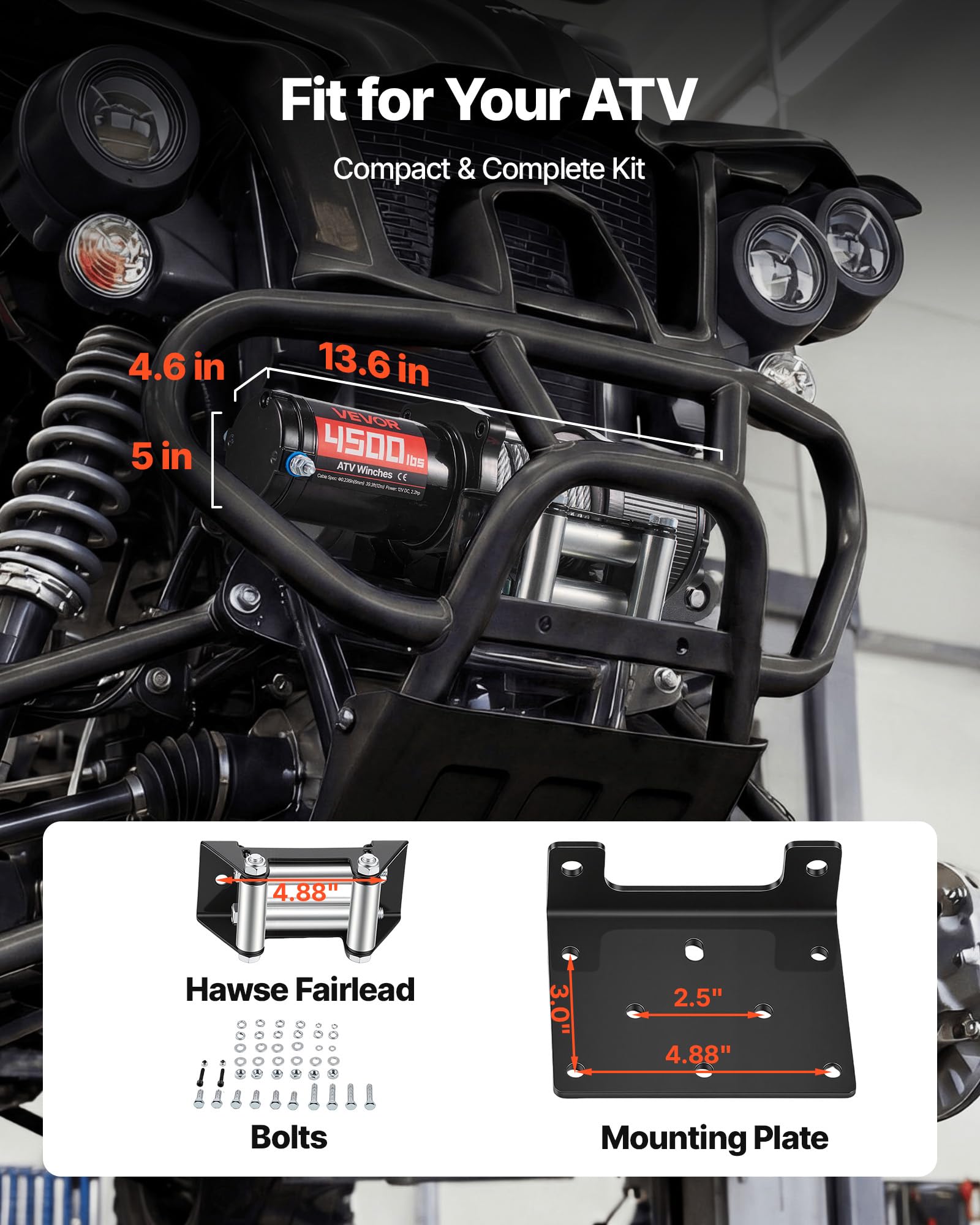 VEVOR Verricello Elettrico con Cavo da 2041 kg, Verricello Elettrico da 12 V CC per ATV/UTV con Cavo in Acciaio Ø 6 mm x 12 m, Telecomando Wireless e Cablato, Protezione IP54, per Recupero Stradale