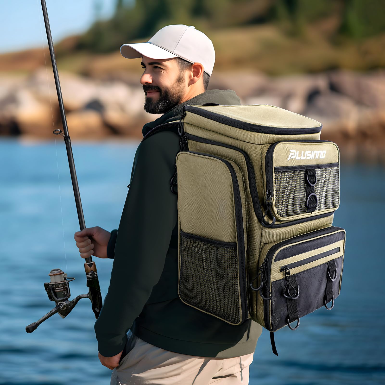 PLUSINNO Unisex Fishing Backpack With Tackle Boxes Angelrucksack mit Angelboxen