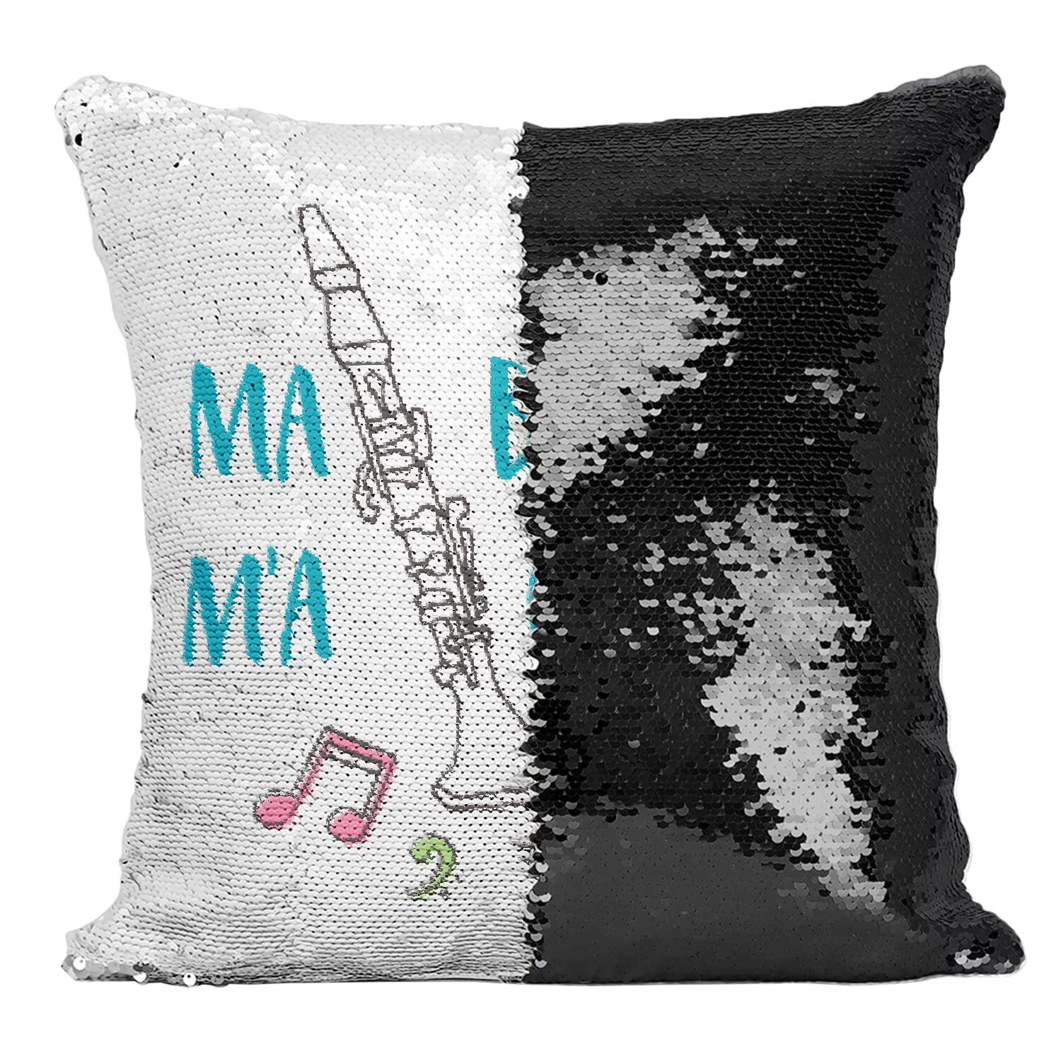Coussin avec Housse Sequin Paillettes Noir Instrument Clarinette