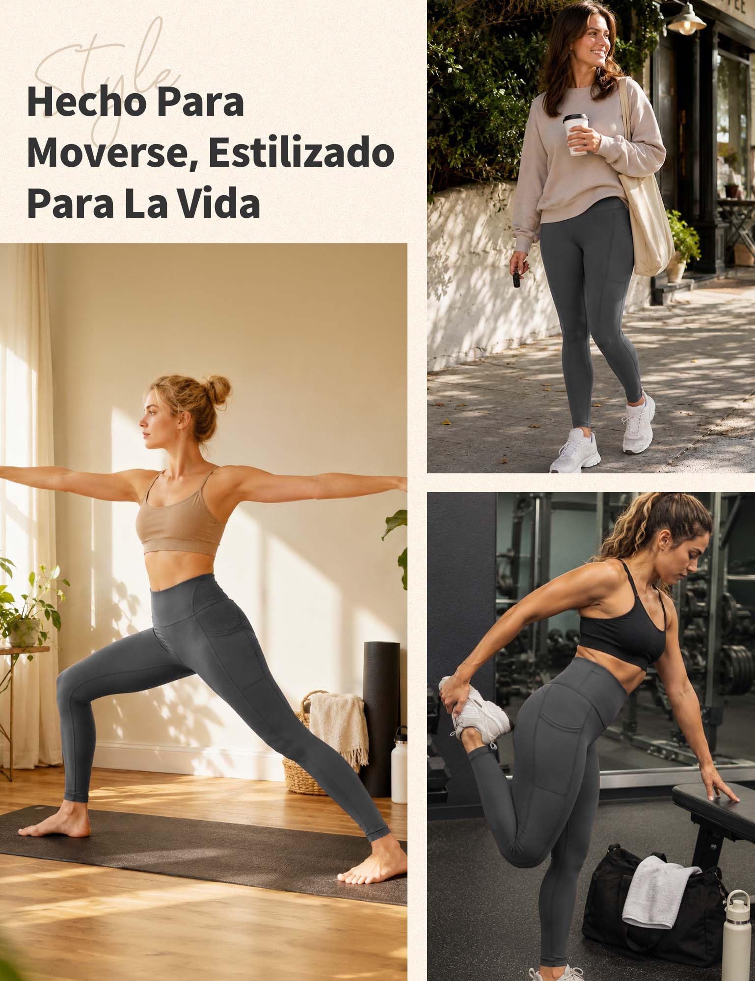 CAMBIVO Leggins Deportivos Mujer, Mallas Deporte Push up Cintura Alta, Leggings Pantalones Yoga Pants Elasticos con 3 Bolsillos para Gimnasio, Running, Fitness, Pilates