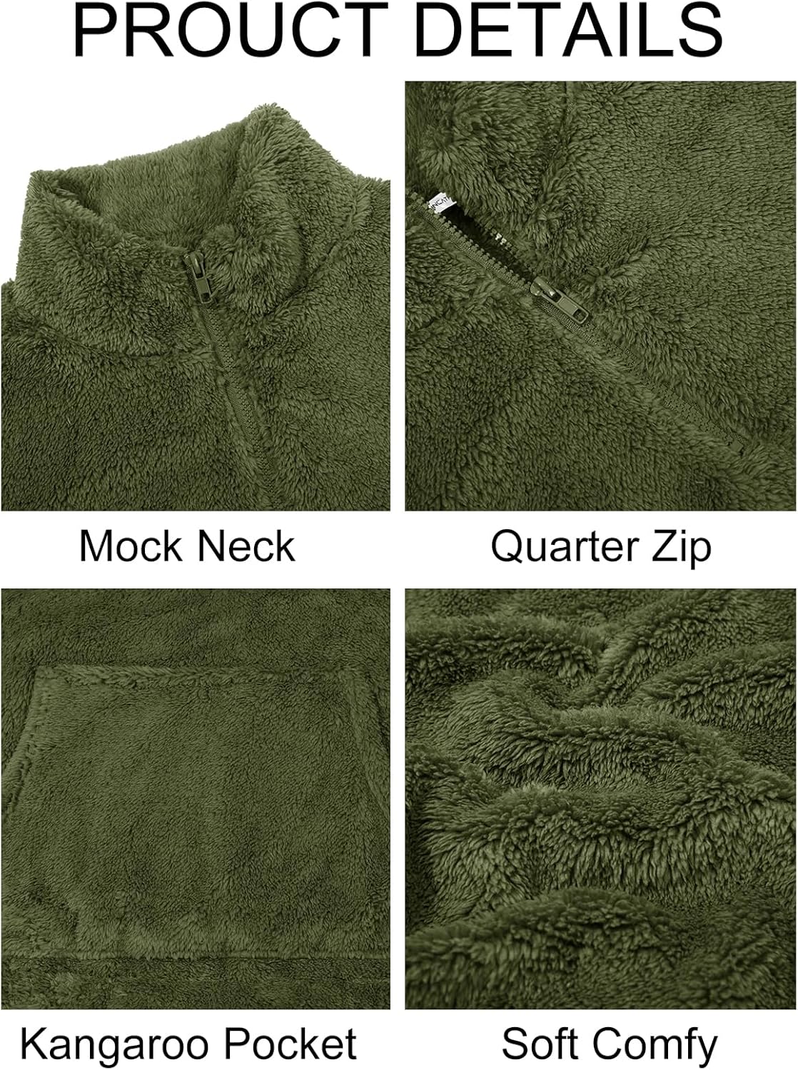 Runcati Mens Fuzzy Sherpa Sweatshirt Quarter Zip Fleece Pullover Winter Fall Warm Outerwear With Kangaroo Pocket - Image 6