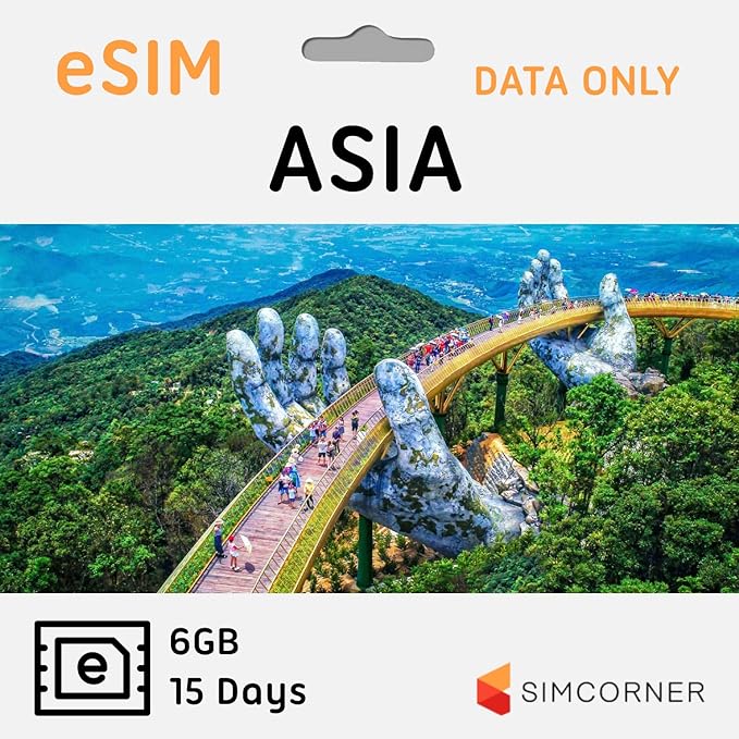Asia Travel eSim Card 6GB Fast Data for 15 Days in 28 Asian Countries
