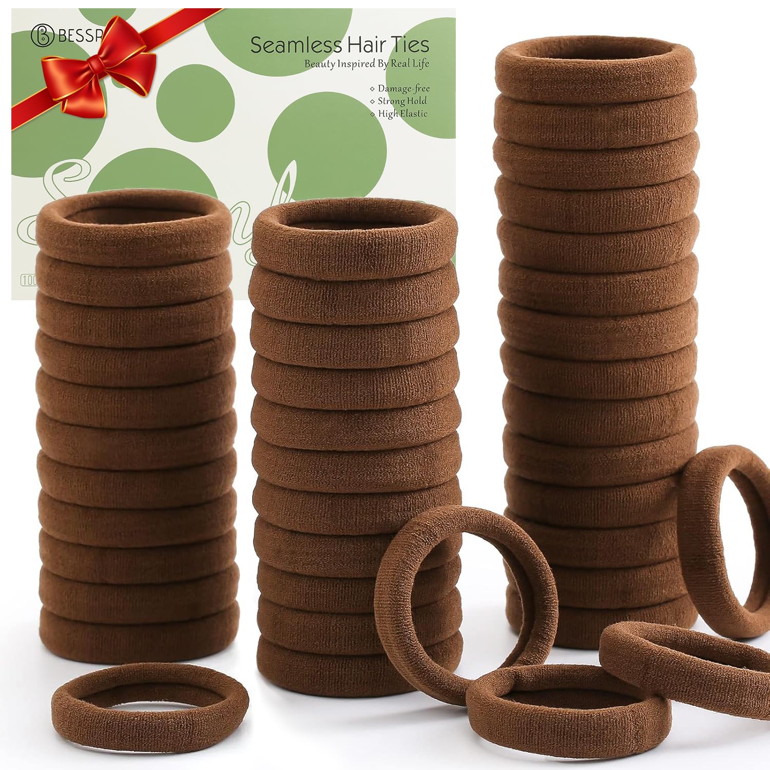 100 Pcs Thick Seamless Hair Ties, Ponytail Holders Hair Accessories No Damage for Thick Hair (Dark Brown Colors)