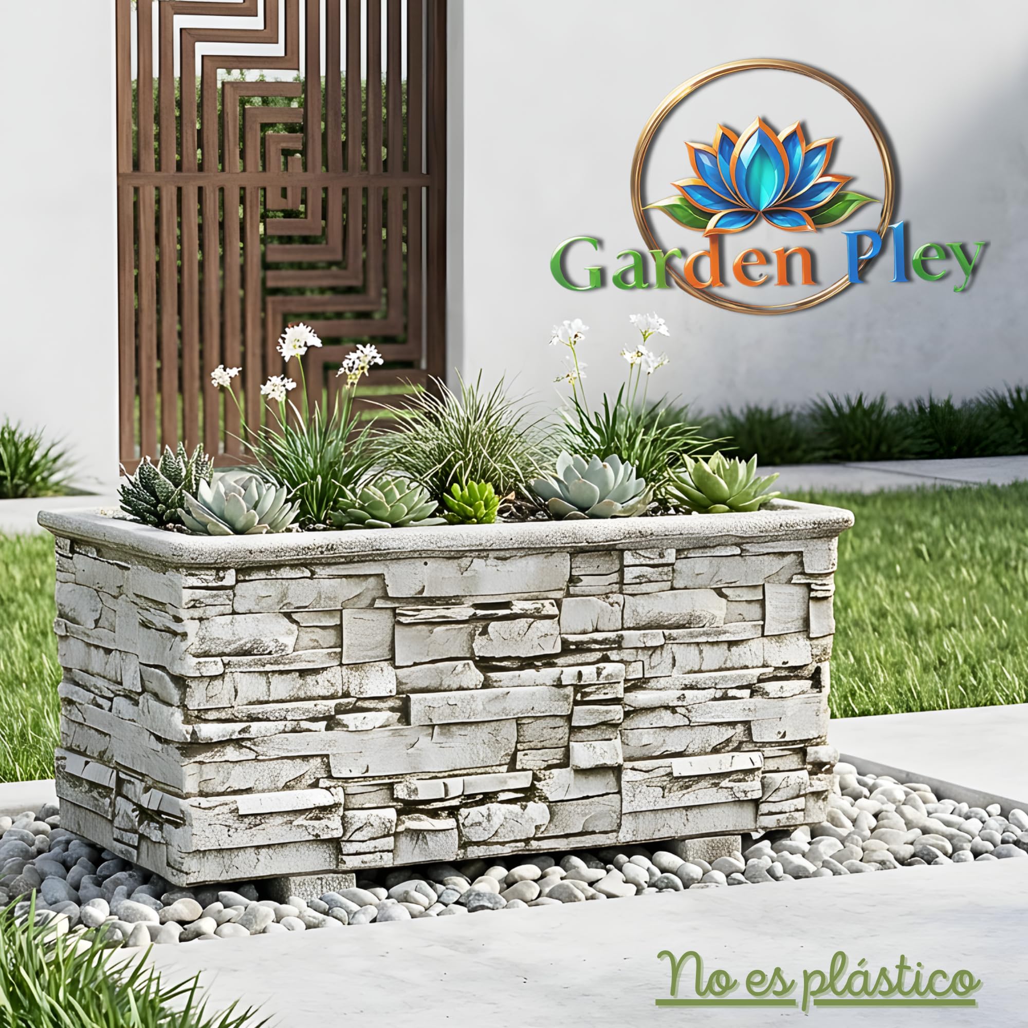 Jardinera Exterior de Lajas, Hormigón 90x42x39 cm, Ceniza | Maceteros grandes exterior y jardineras exteriores grandes; jardinera rectangular exterior de hormigón