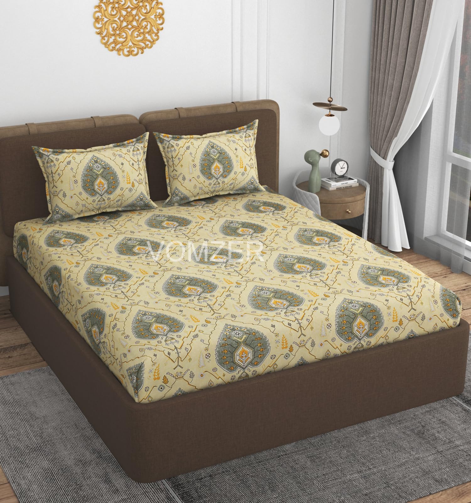VOMZER 320 TC Cotton Feel All Around Elastic Fitted Bedsheets Double Queen Size, Premium Elastic Fitted King Size Bed Sheet for Double Bed with 2 Pillow Covers, Size- 72” x 72” (Brown) (B0D7MK1B7L) Amazon Price History, Amazon Price Tracker