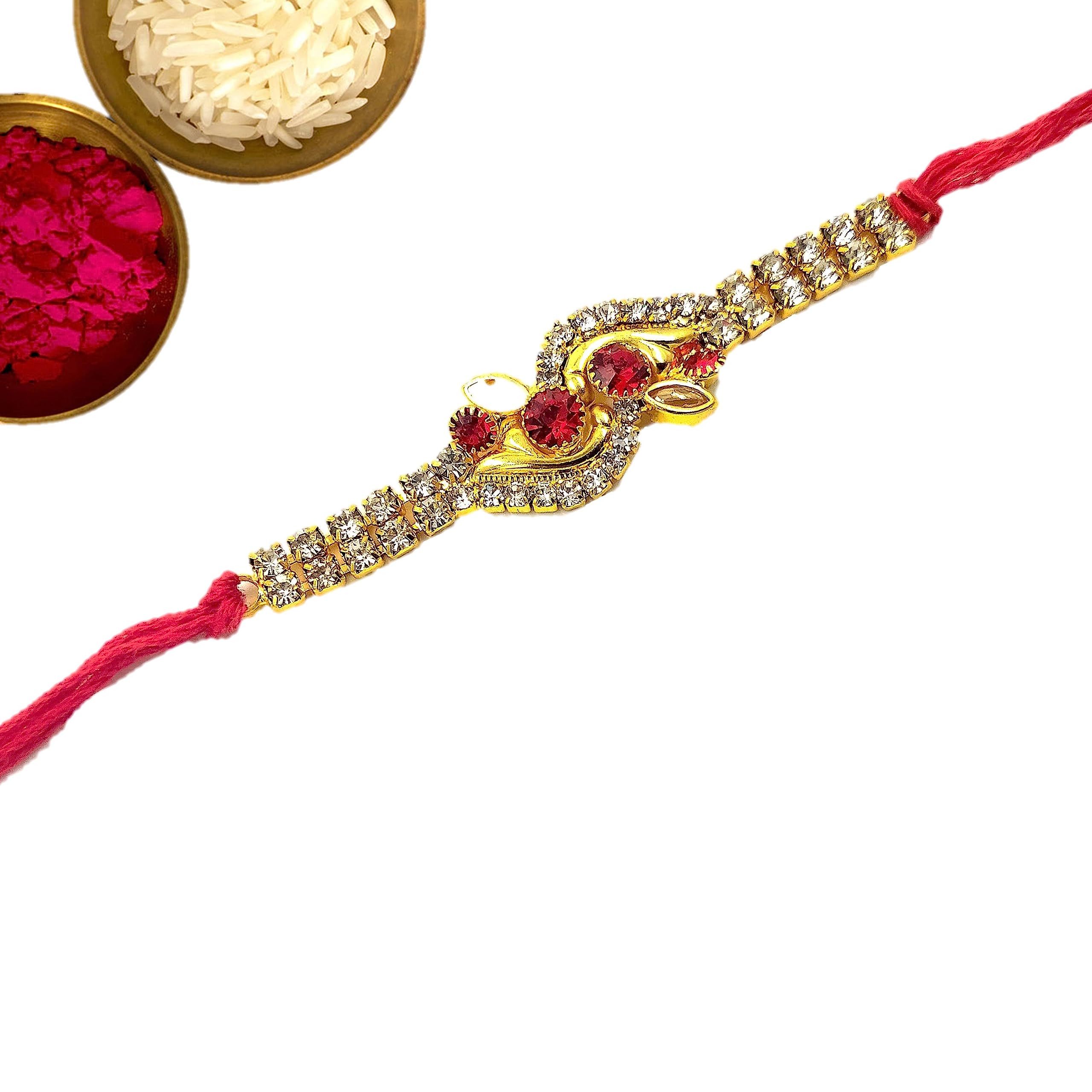 JACKCLEEN Rakhi Set +4Rk (Set of 1 Beautiful Rakhi for Brother Traditional Gold Plated Rakhi)