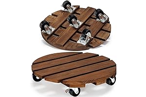 Yangbaga 2pack Plant Caddy 12’ Wood Duty Rolling Plant Stand