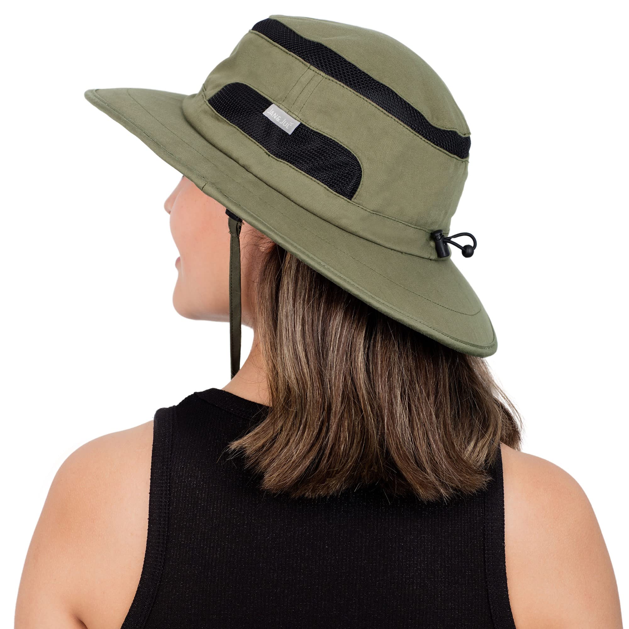 JAN & JUL Unisex Foldable Beach Hat with Mesh Panels (Jasper: Army Green, L)