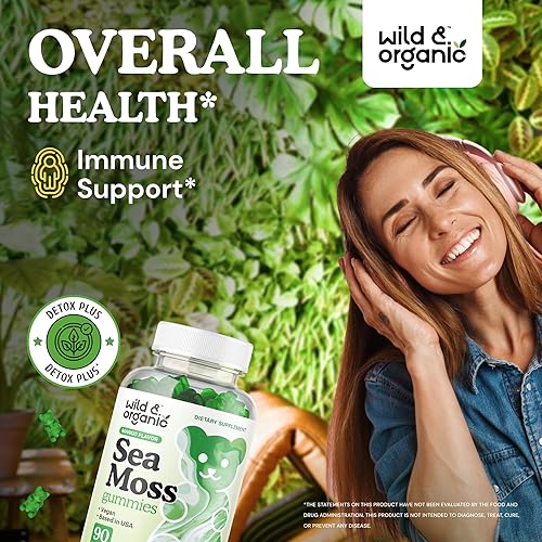 Miniatura 2 de Wild & Organic Gomitas de musgo marino irlandés de 1600 mg – Complejo con raíz de vejiga y bardana – Masticables de gel de musgo marino para apoyo