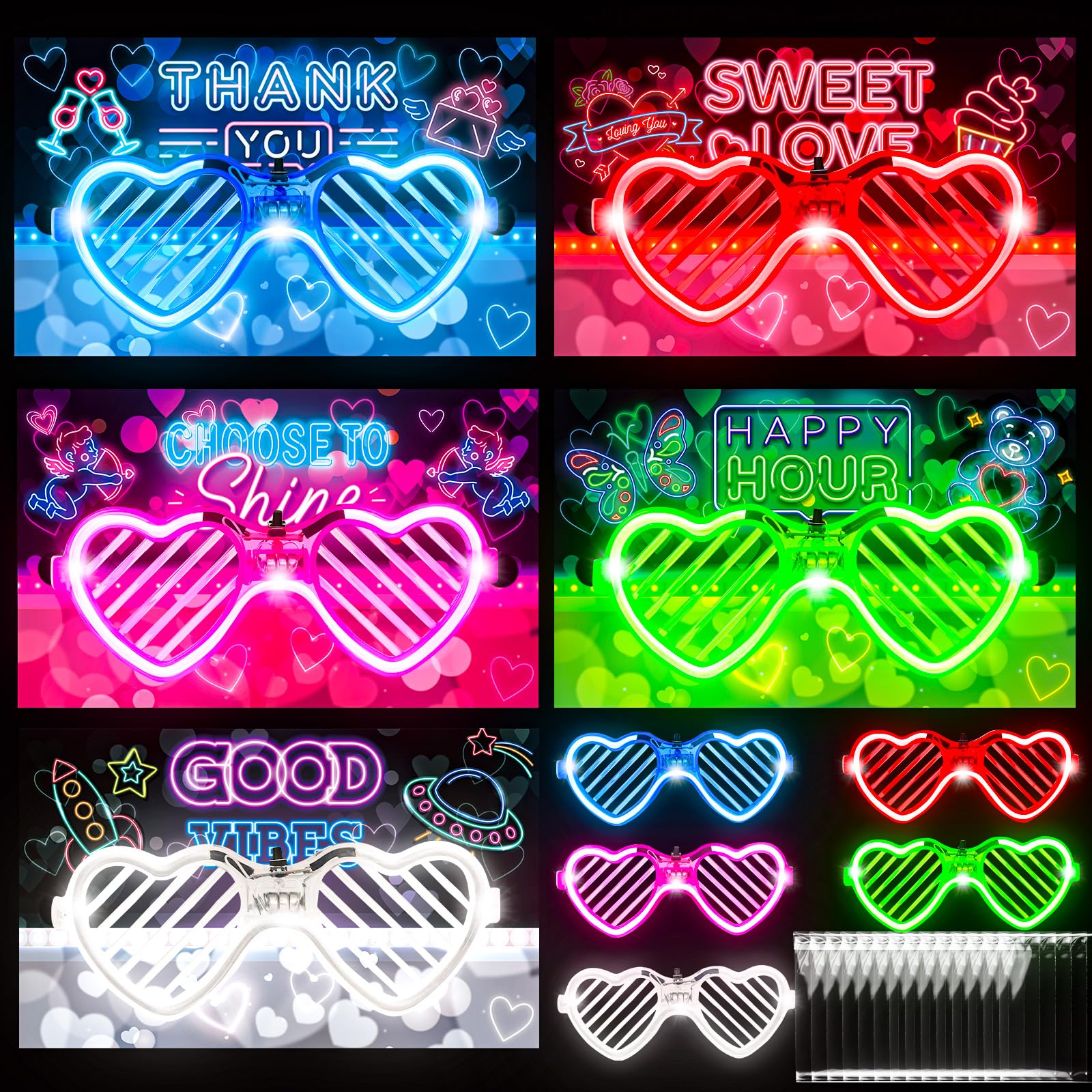 Photo 1 of **DAMAGED BOX** Thuodo 30pcs LED Glasses 5 Colors Glow in The Dark  