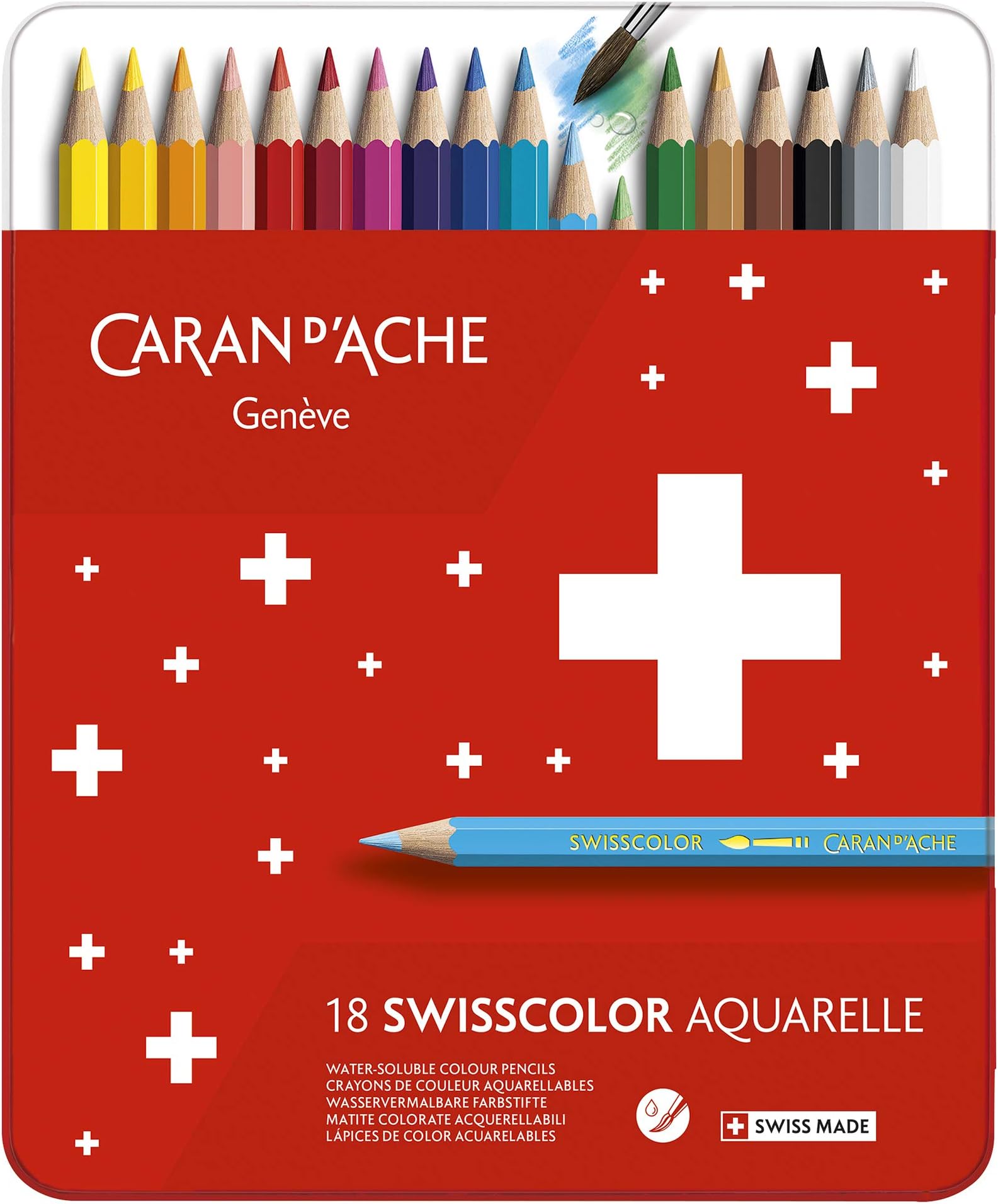 Caran D'ache Swisscolor color Pencils in Metal Box (Pack of 18