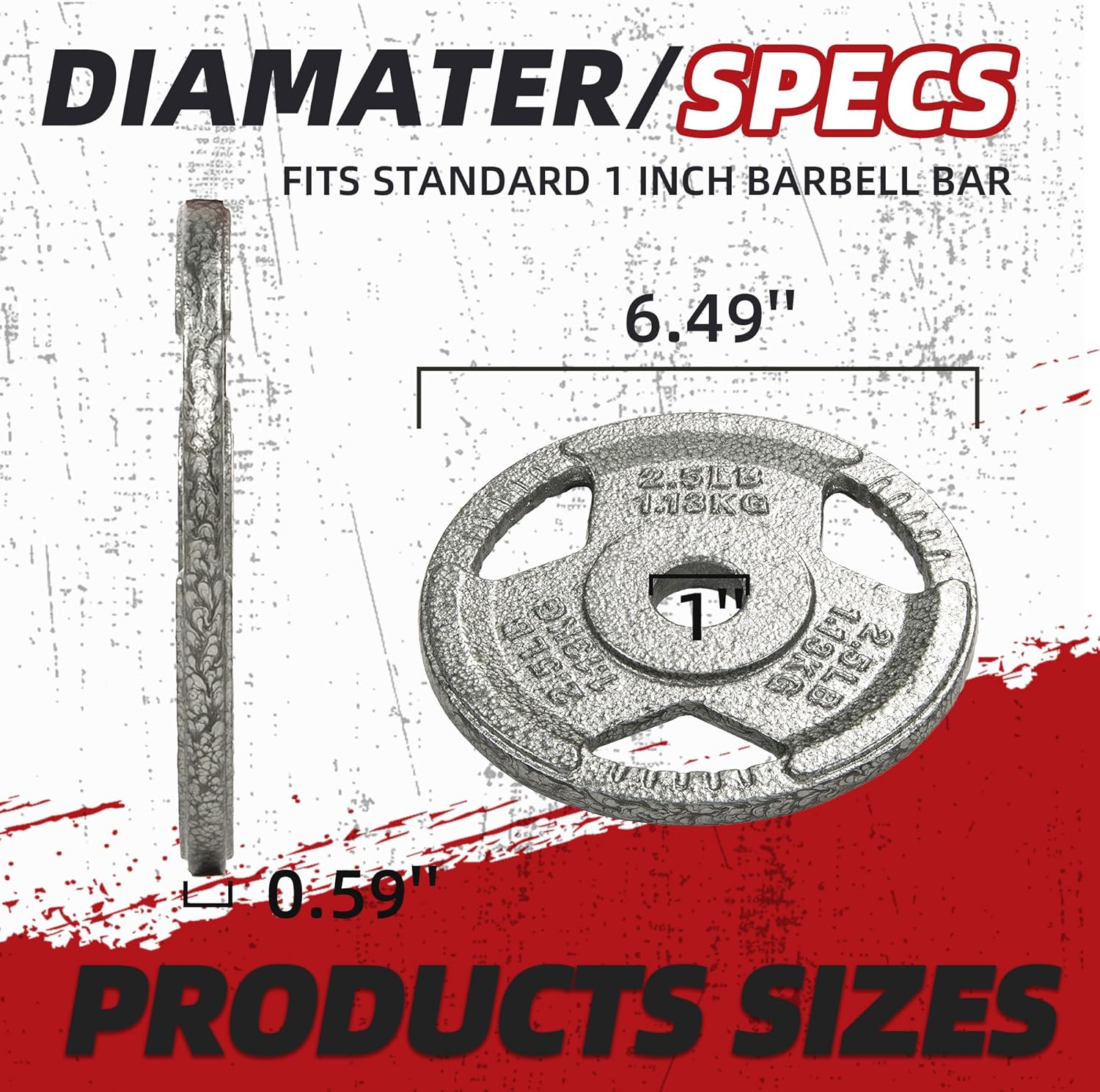 Cast Iron 1-Inch Standard Weight Plate for Strength Training & Weightlifting, Multiple Weights Available