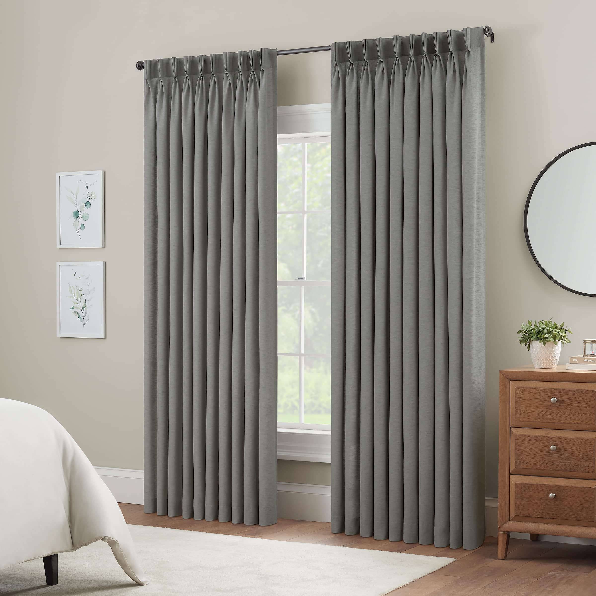 Waverly Serendipity 10 Pinch Pleat Light Filtering Rod Pocket Window Curtain for Living Room (1 Panel), 50 in x 95 in, Grey
