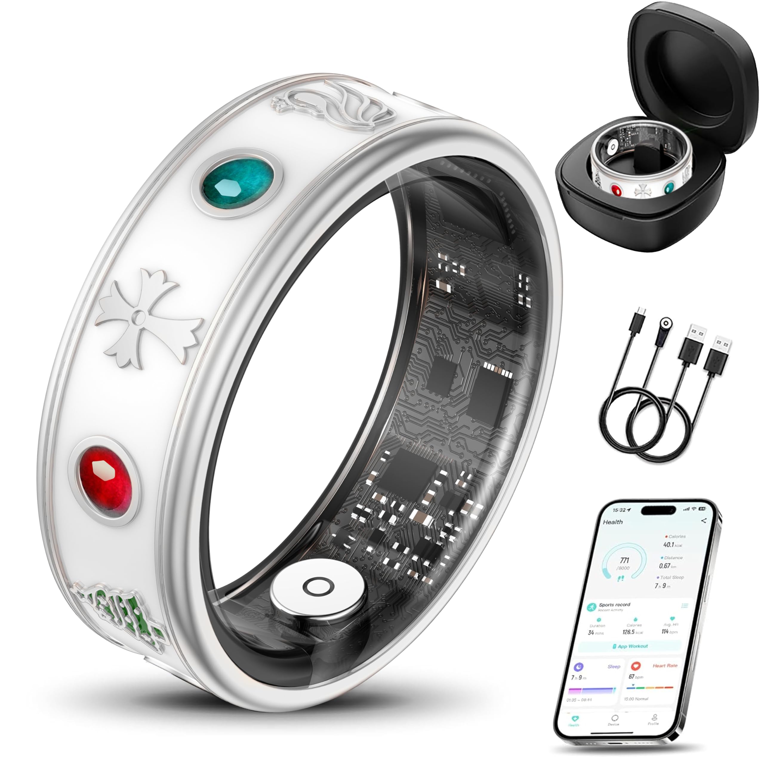 Smart Ring for Men, Fitness & Activity Tracker with Blood Pressure/Heart Rate Monitor, Sleep Tracker, Step Counter, IP68 Waterproof Ring for iOS & Android, Fast Charge, No Subscription (Silver,Size8）-image-32