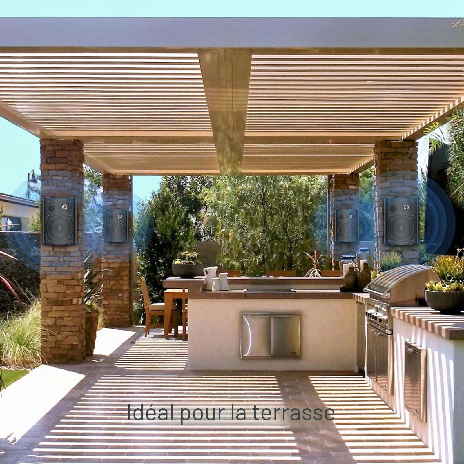 STUDIOFINIX Etanche Enceintes d'extérieur 5.25 Pouces avec 300 Watts de Basses puissantes, Couverture sonore stéréo à Large Plage, durabilité par Tous Les Temps (2 Paires, Noir)