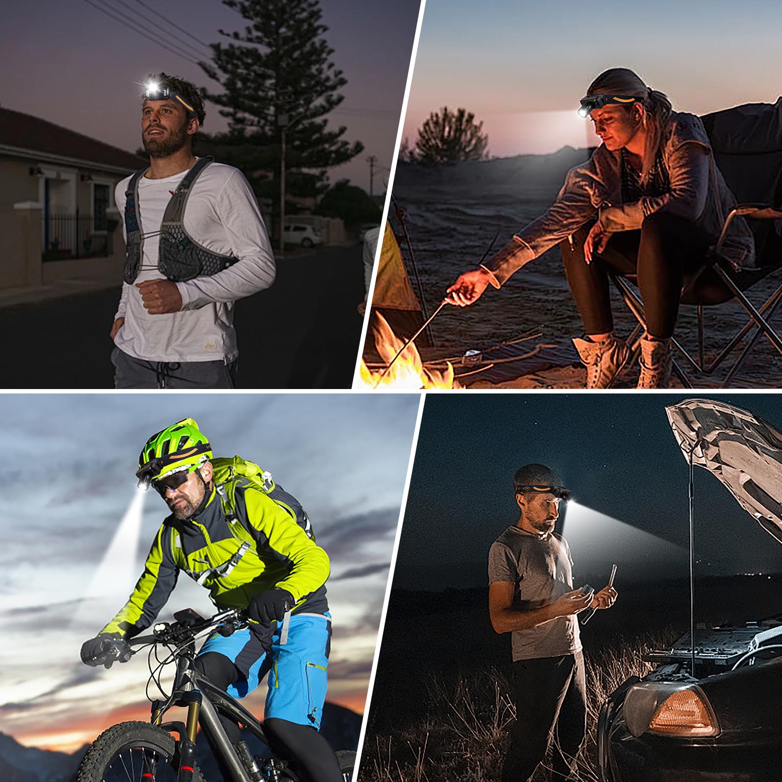 VAVOFO Lot de 2 lampes frontales à DEL, 500 lumens, rechargeables, étanches, avec lumière blanche brillante + lumière rouge, intensité variable, léger, bandeau réglable, 5 modes pour le camping