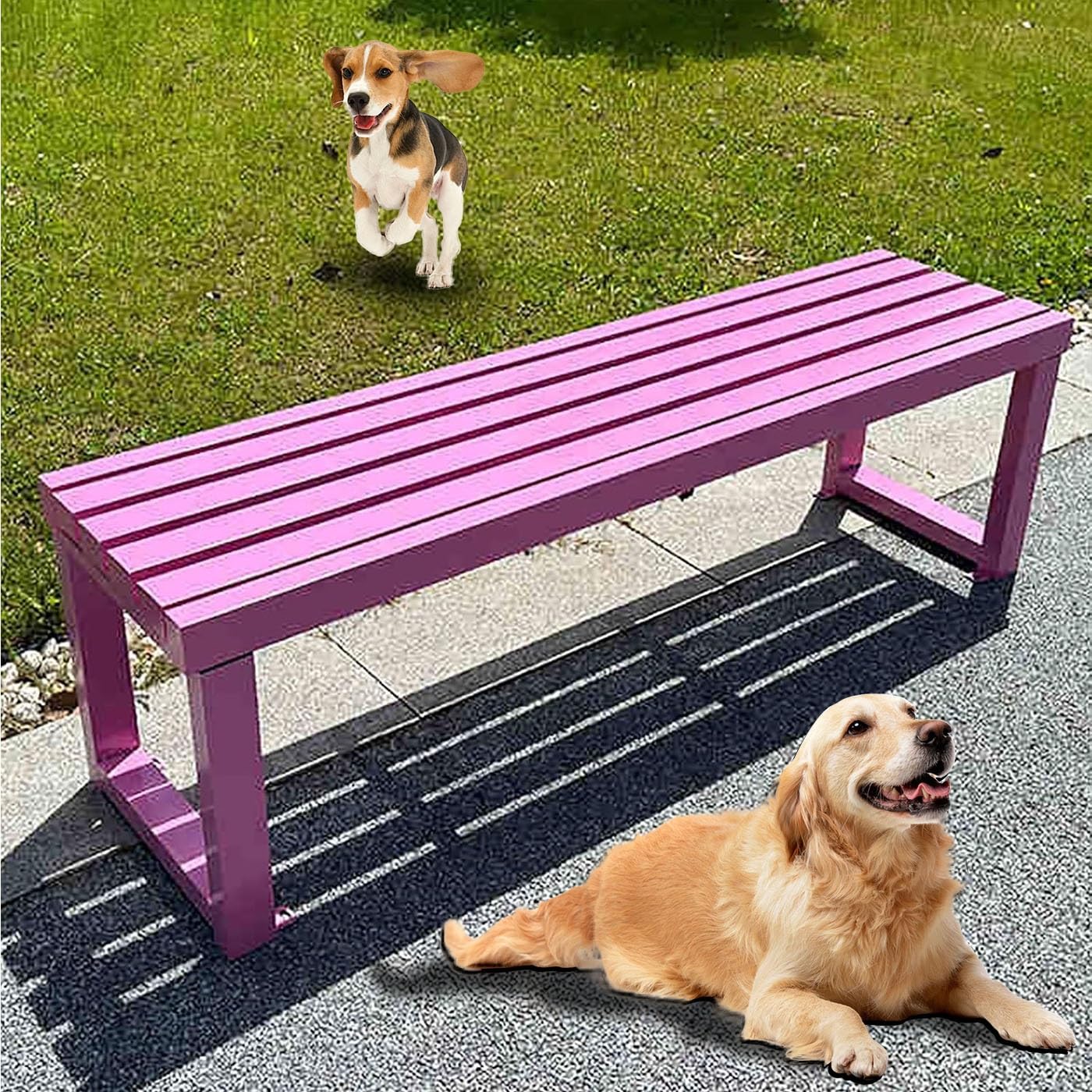 LKPMGOA Pure Wrought Iron Metal Garden Bench with Reserved Fixing Holes, Backless Outdoor Bench, 2-3 Person Seat, for Hospital/School/Plaza(Pink,120cm)